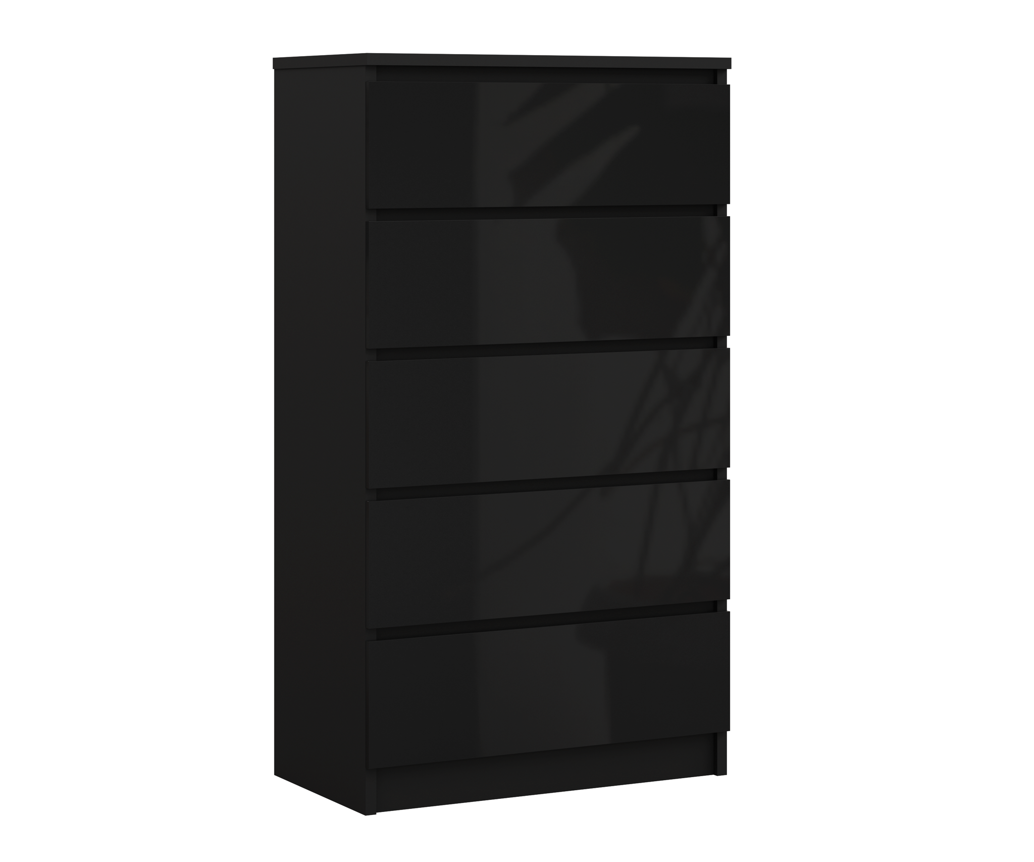 Commode 5 Tiroirs, Noir Mat / Noir Brillant, 70 X 39 X 125 Cm