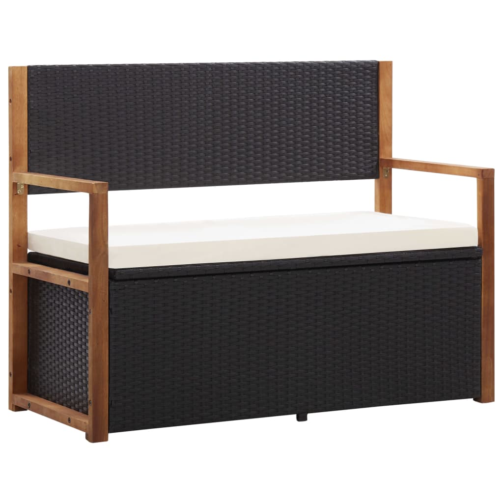 Vidaxl - Bank Mit Stauraum 115 Cm Poly Rattan Massivholz Akazie Schwarz 8719883785202