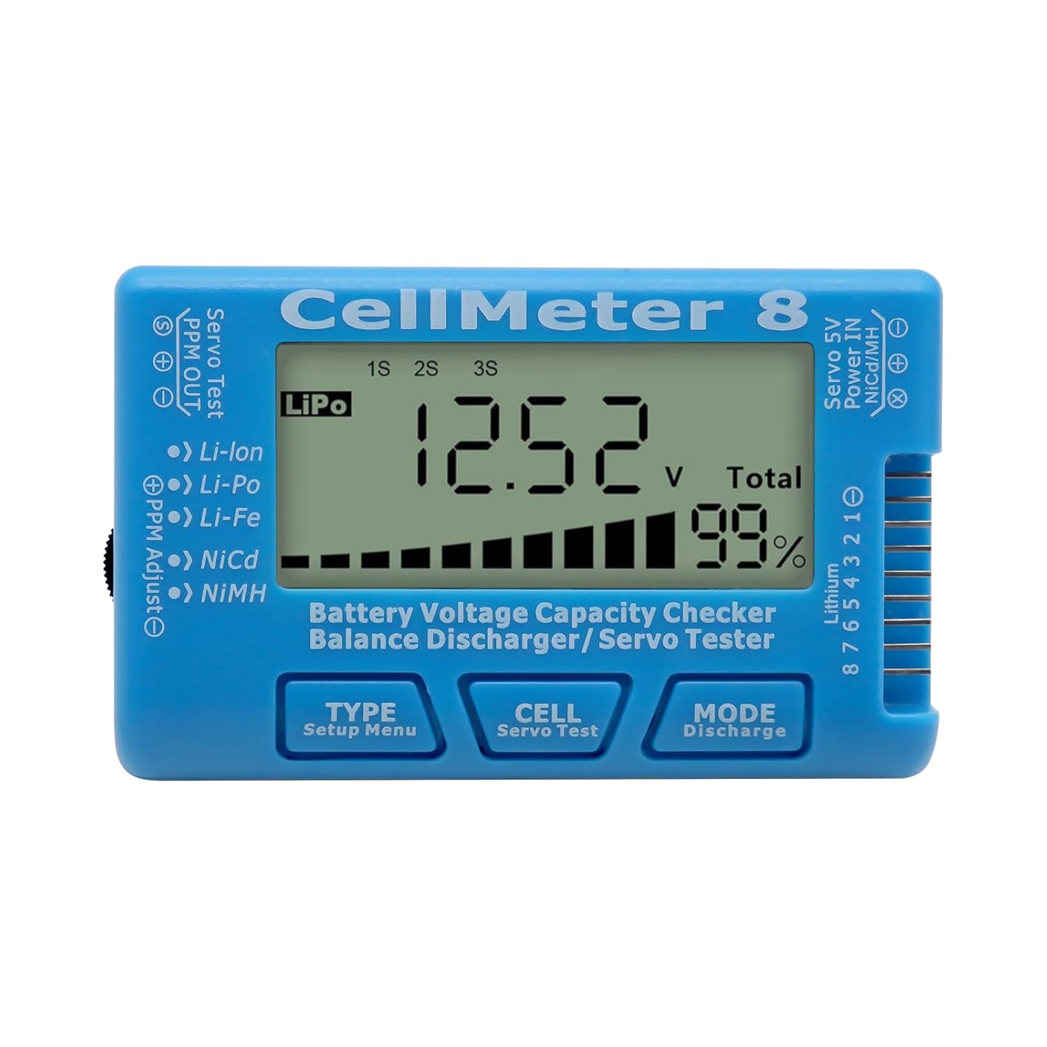 Rc 8 Tester Digitale Di Capacità Della Batteria, Controller Di Controllo Della Tensione E Della Capacità Della Batteria Con Schermo Lcd Per Lipo, Life, Li-ion, Nicd E Nimh