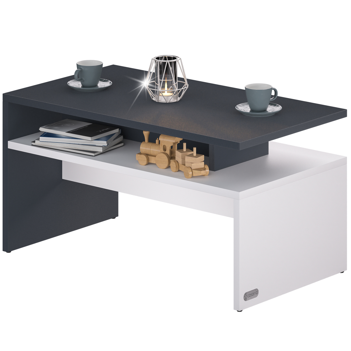 Couchtisch Mit Ablage Stauraum 95x55x50cm Kratzfest Holz Modern Groß Wohnzimmer Sofa Couch Tisch Beistelltisch Weiß Schwarz - Casaria