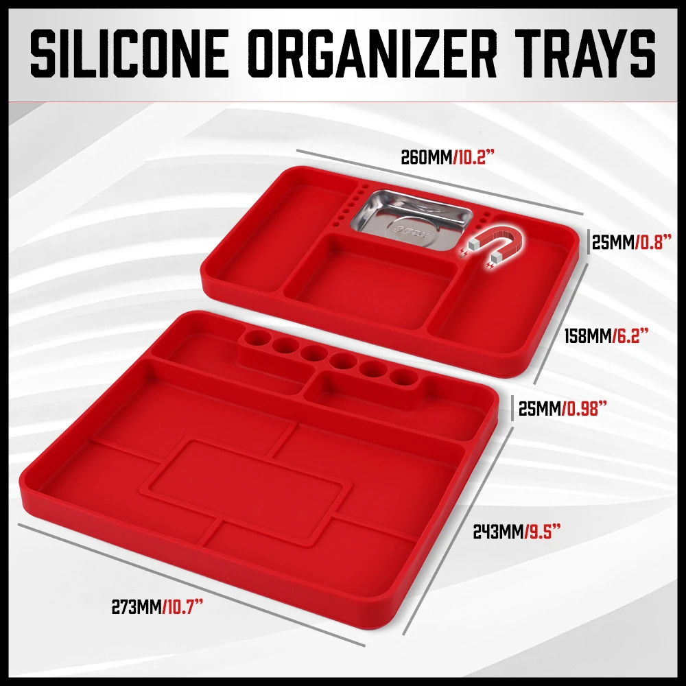 Plateau à outils en silicone rouge, 2 pièces, pour rangement d'atelier et petites pièces