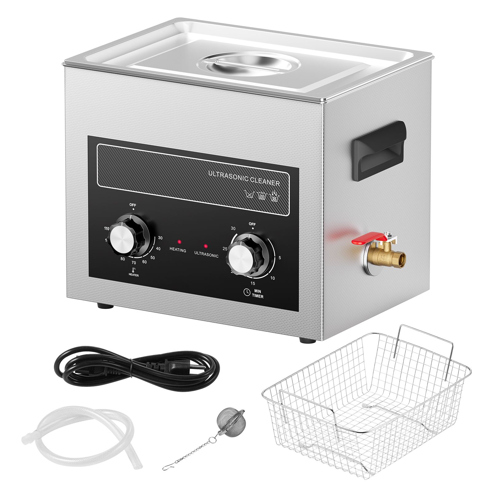 Nettoyeur ultrasonique 10 L avec chauffage et minuterie, 240 W, 40 kHz, cuve inox, pour pièces métalliques et carburateurs