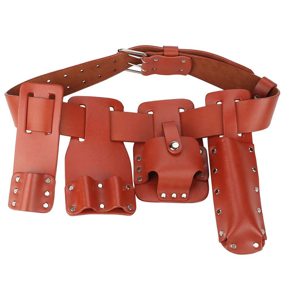 Ceinture porte-outils de menuisier en cuir, 4 porte-outils mobiles, rouge foncé