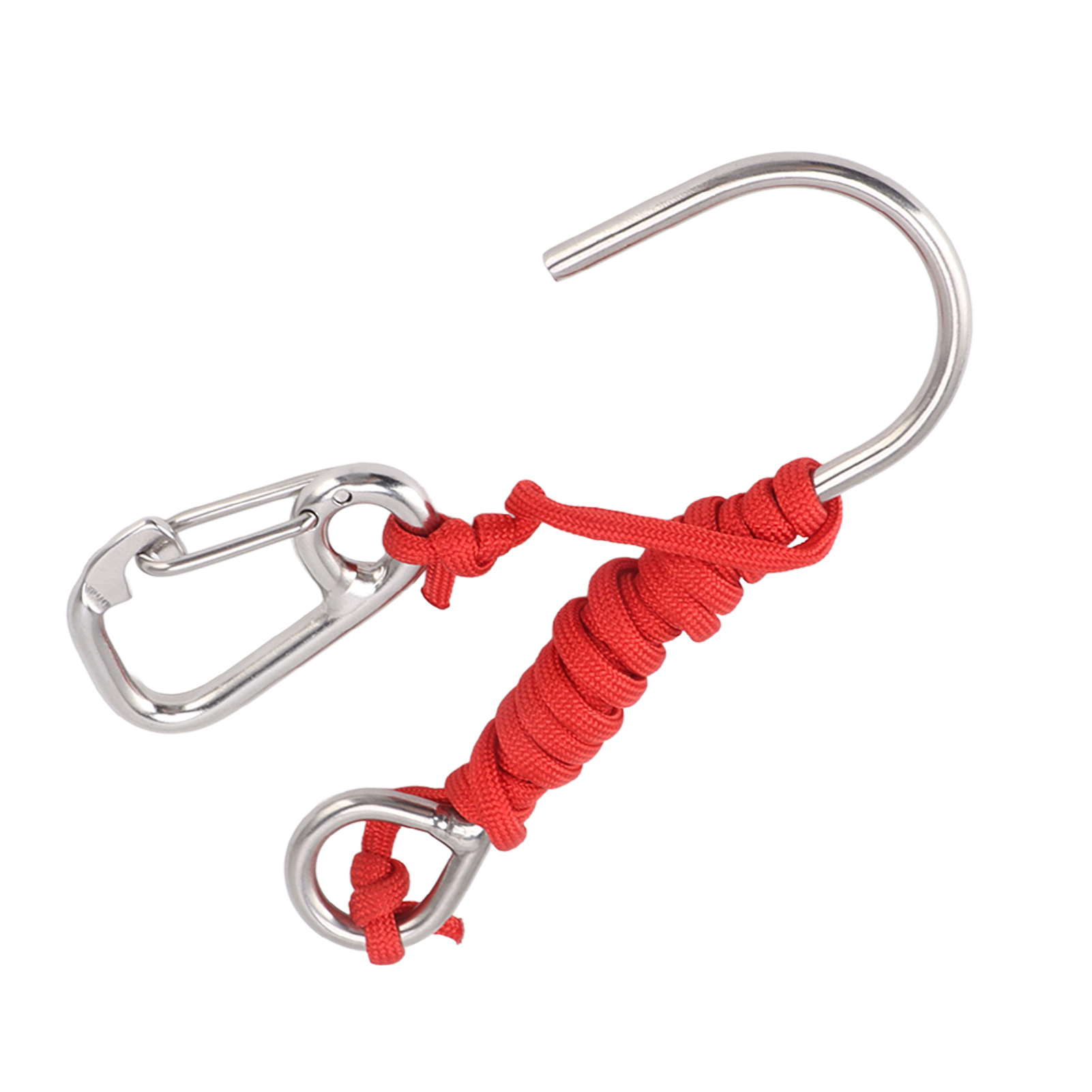 Crochet de plongée simple en acier inoxydable 316, boucle à dégagement rapide, dragonne 3 mm, rouge