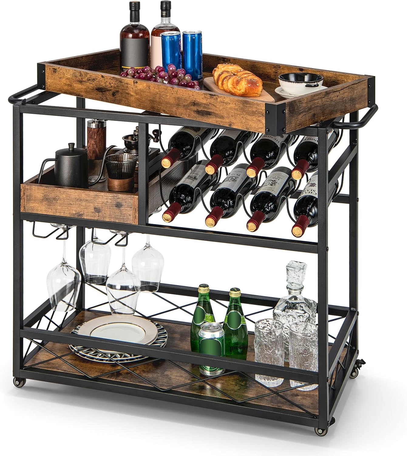 Costway Desserte De Cuisine Avec Plateau Supérieur Amovible