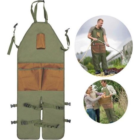 Tablier de jardinage à poches multiples, bretelles et taille réglables, vert