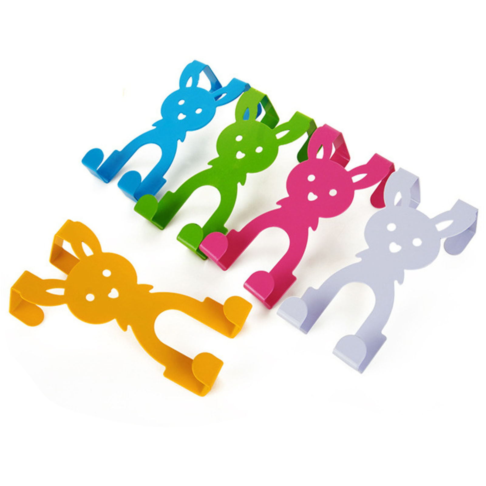 Crochet de porte en forme de lapin sans clou, fer robuste, 8 x 6 cm, lot de 5