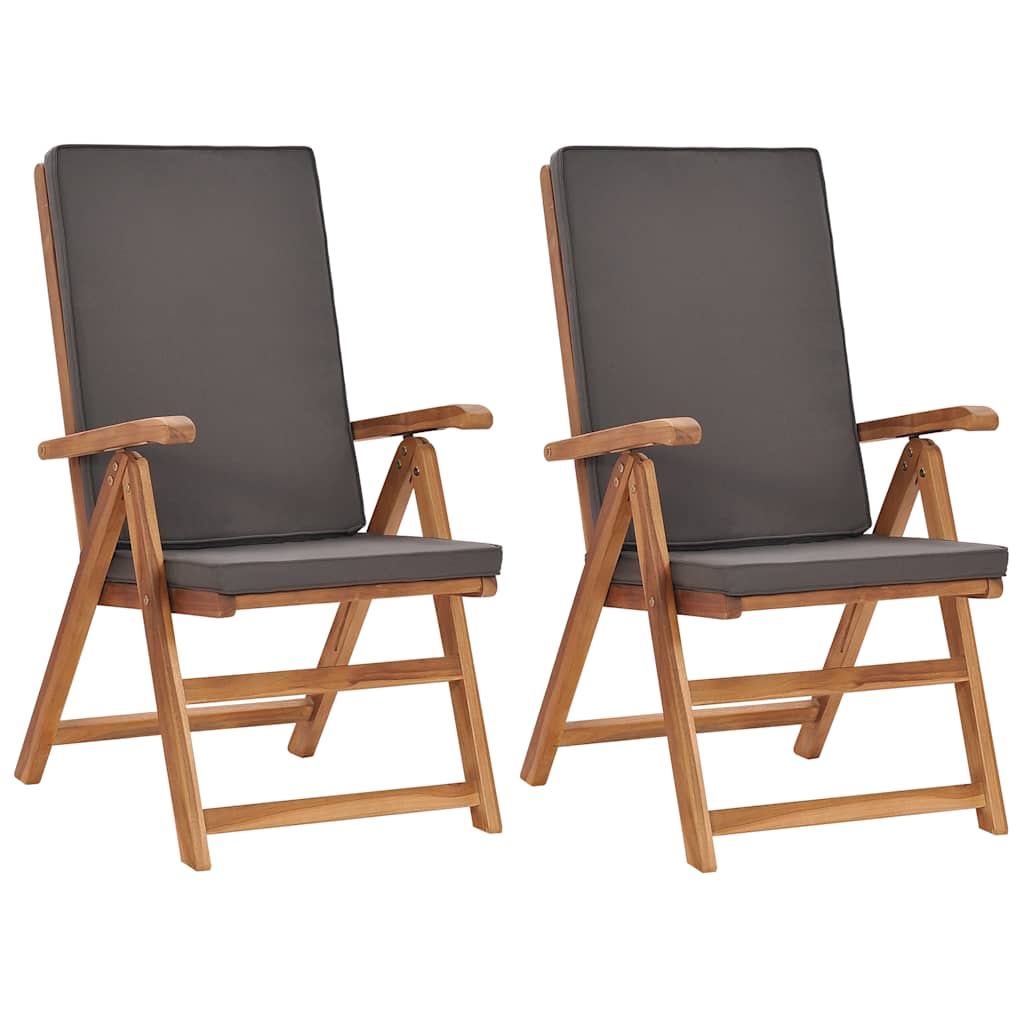 Reclining Garden Chairs With Cushions 2 Pcs Solid Teak Wood Grey Vidaxl