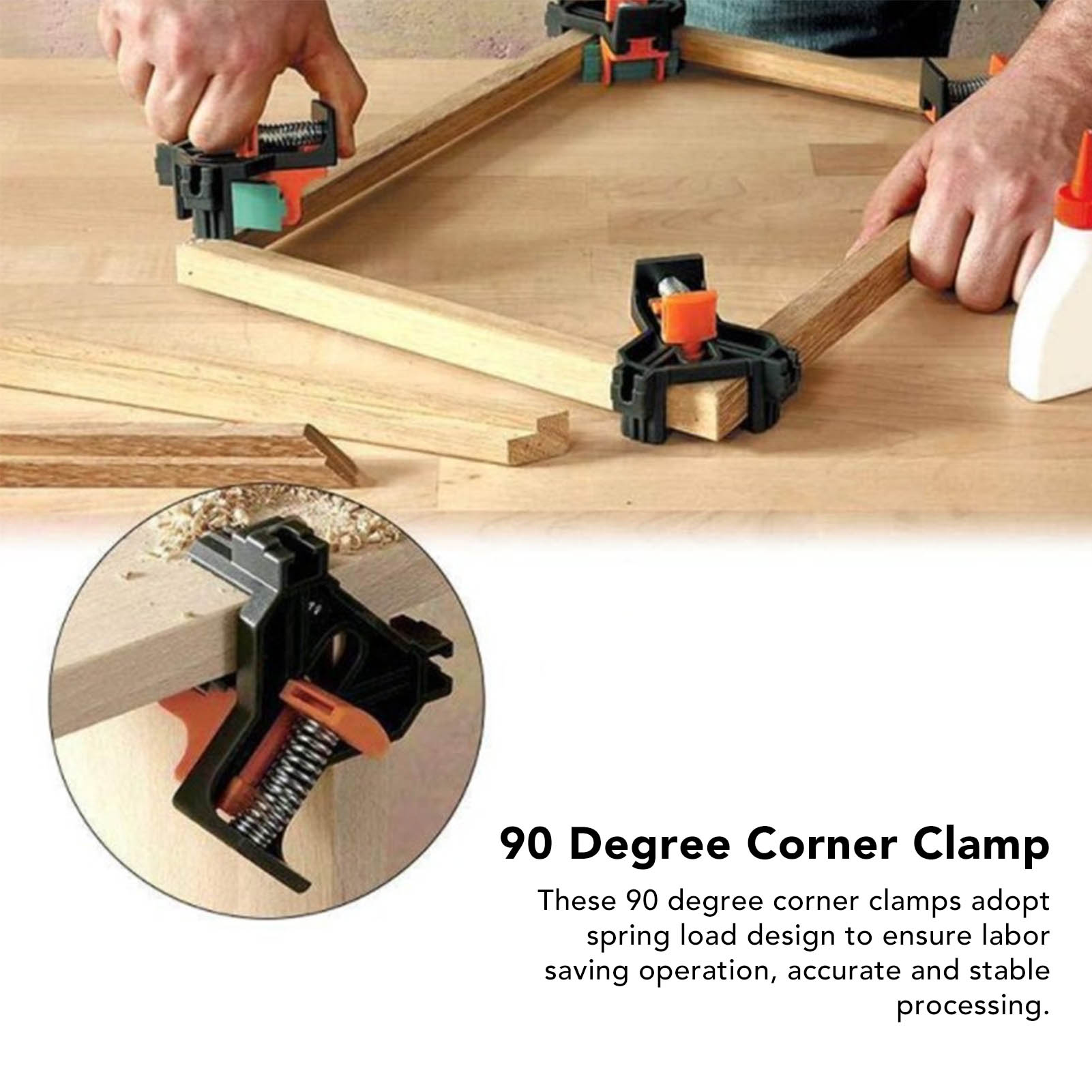 Pinces d'angle à ressort 90° pour plaques de 5 à 22 mm, ABS, lot de 4 avec 8 capuchons silicone