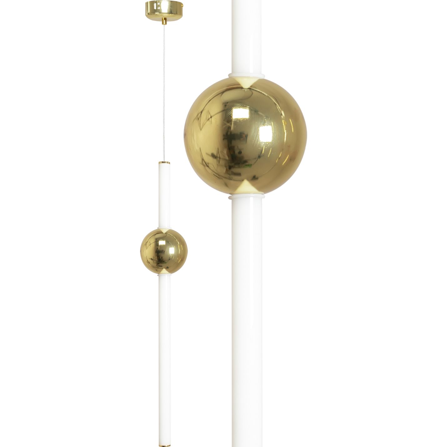 Lampe Suspendue App476-cp Long Blanche Or Led 1-points De Lumière 12w 10x10x59-119cm Reglable