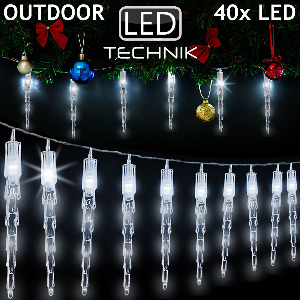 Led Lichterkette Eiszapfen Eisregen Innen Außen Weihnachtsbeleuchtung 10 Eiszapfen X 4 Leds Kaltweiß