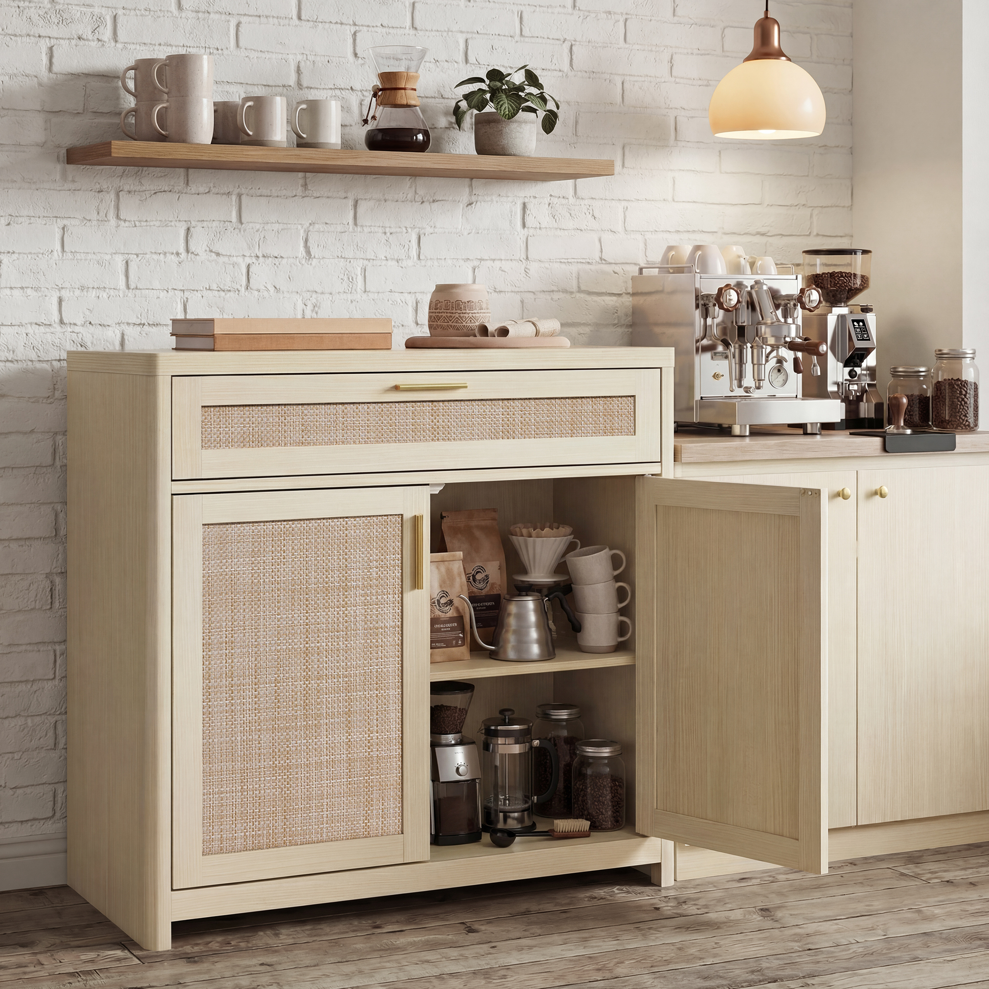 Vasagle – Buffet De Rangement Bohème – Portes Effet Cannage Rotin – 80