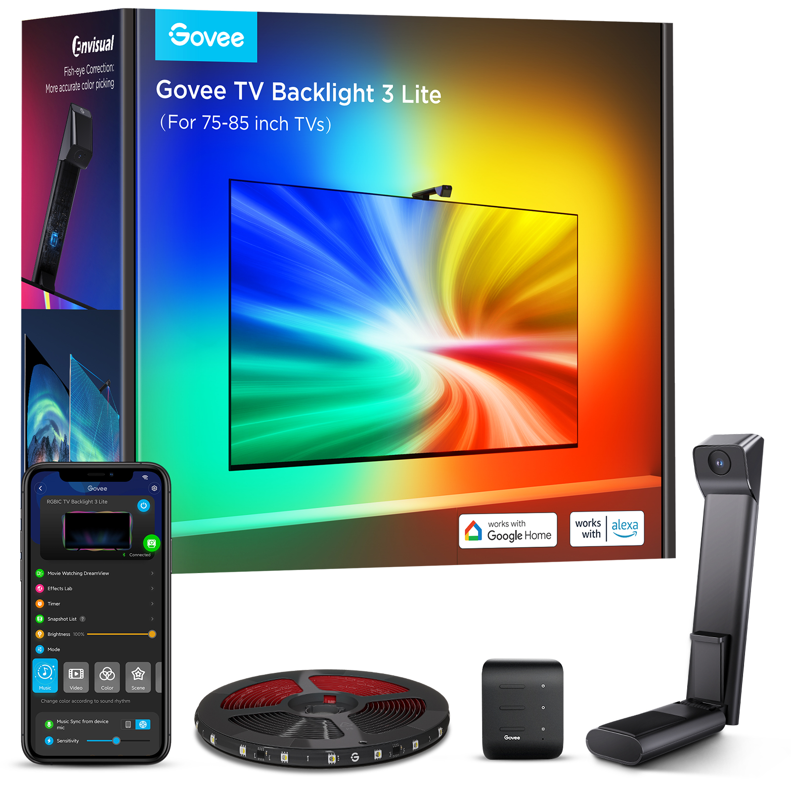 Govee Licht H6099 Tv Hintergrundbeleuchtung 3 Lite | Led Hintergrundbeleuchtung | Für Tvs 75-85 Zoll, Rgbicw, Wi-Fi+Bluetooth - Perfect Gift - Bild 4