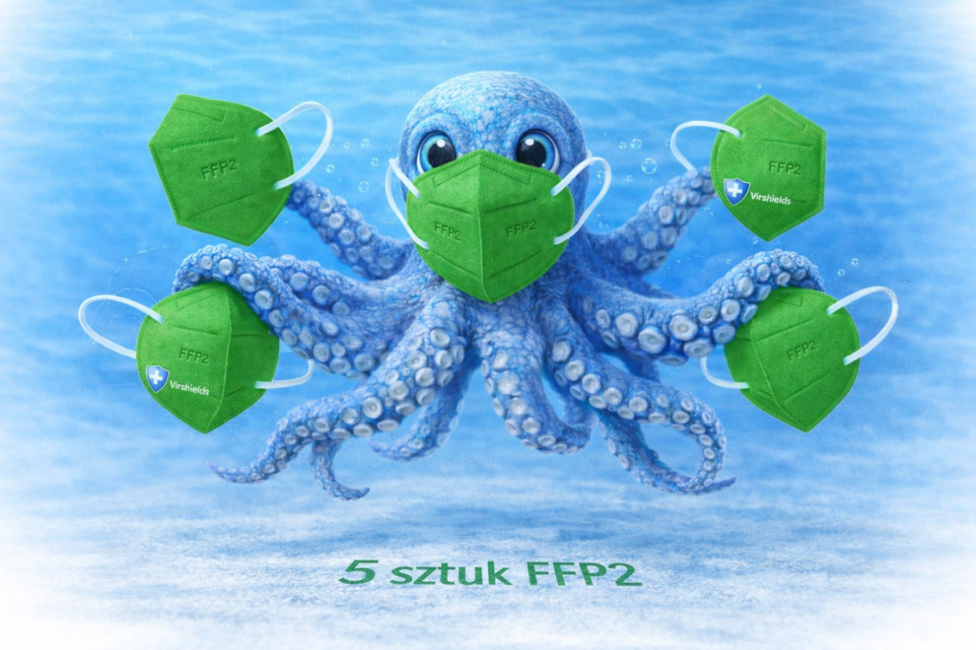 Mascherina Protettiva Antivirale Ffp2 A 5 Strati, Verde, Virshields 5 Pezzi
