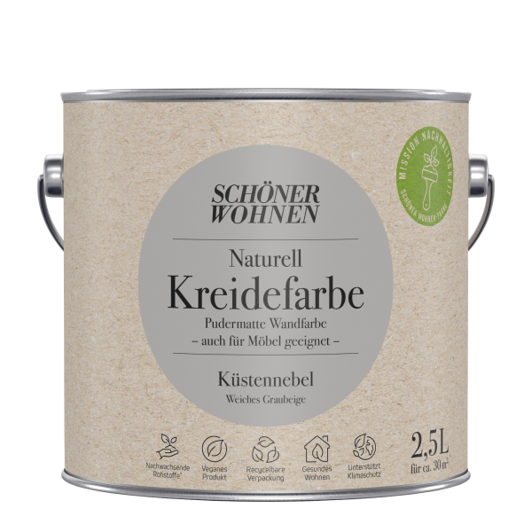 Schoner Wohnen - Schöner Wohnen Naturell Kreidefarbe 2,5 Ltr. Küstennebel Weiches Graubeige