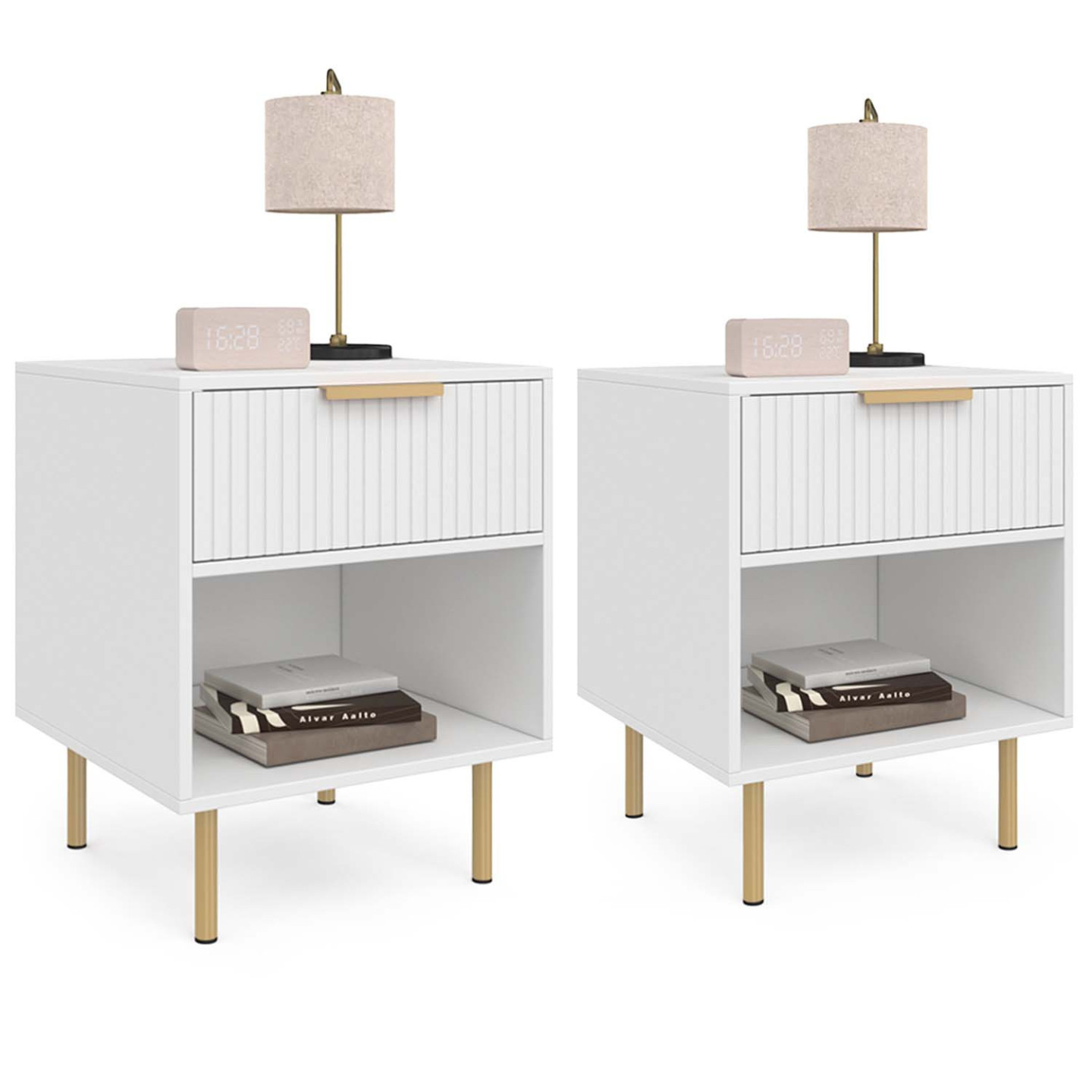 Idmarket – Lot De 2 Tables De Chevet 1 Tiroir – Niche Effet Lattes