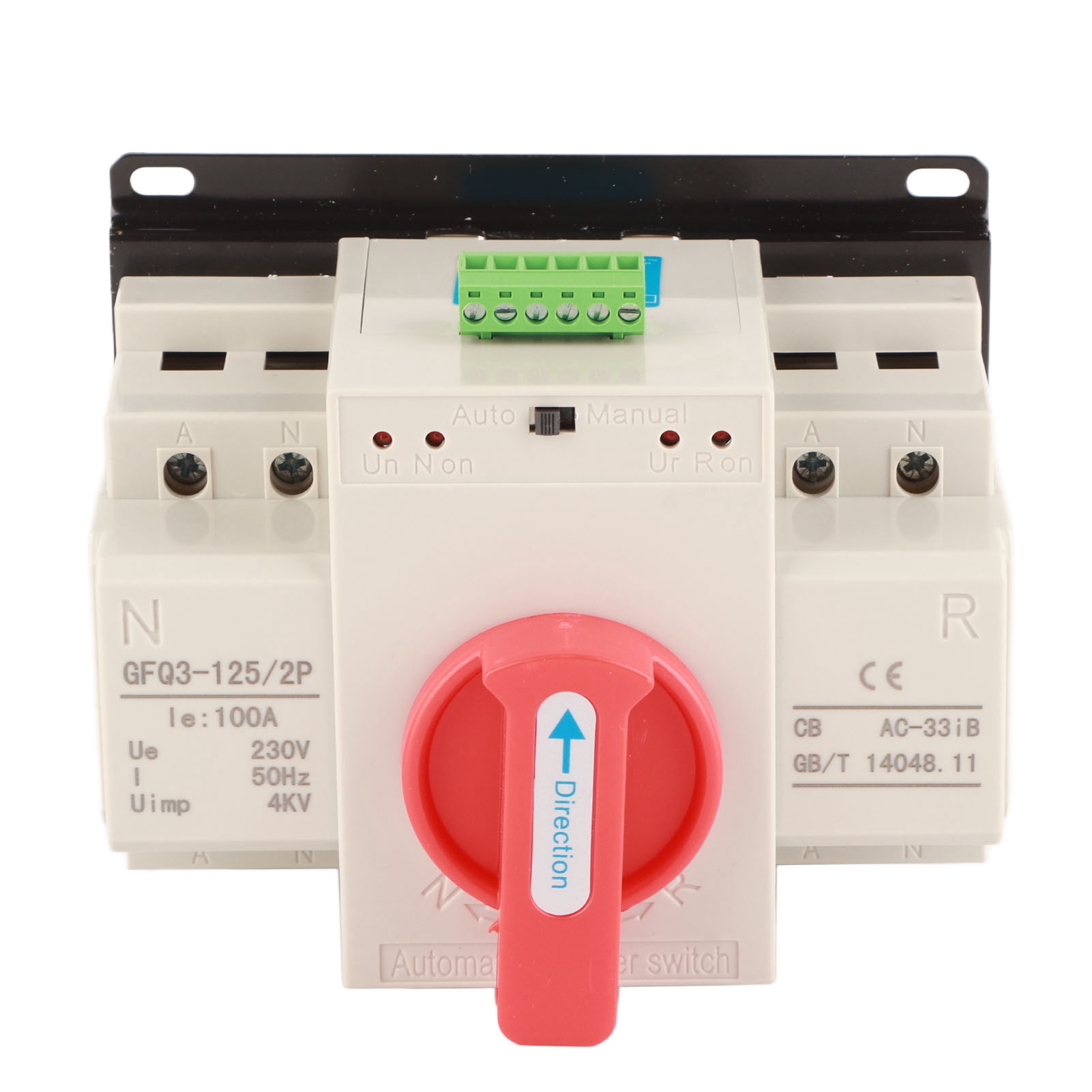 Commutateur de transfert automatique 230 V AC 2 pôles, double alimentation, mode manuel et automatique, 100 A