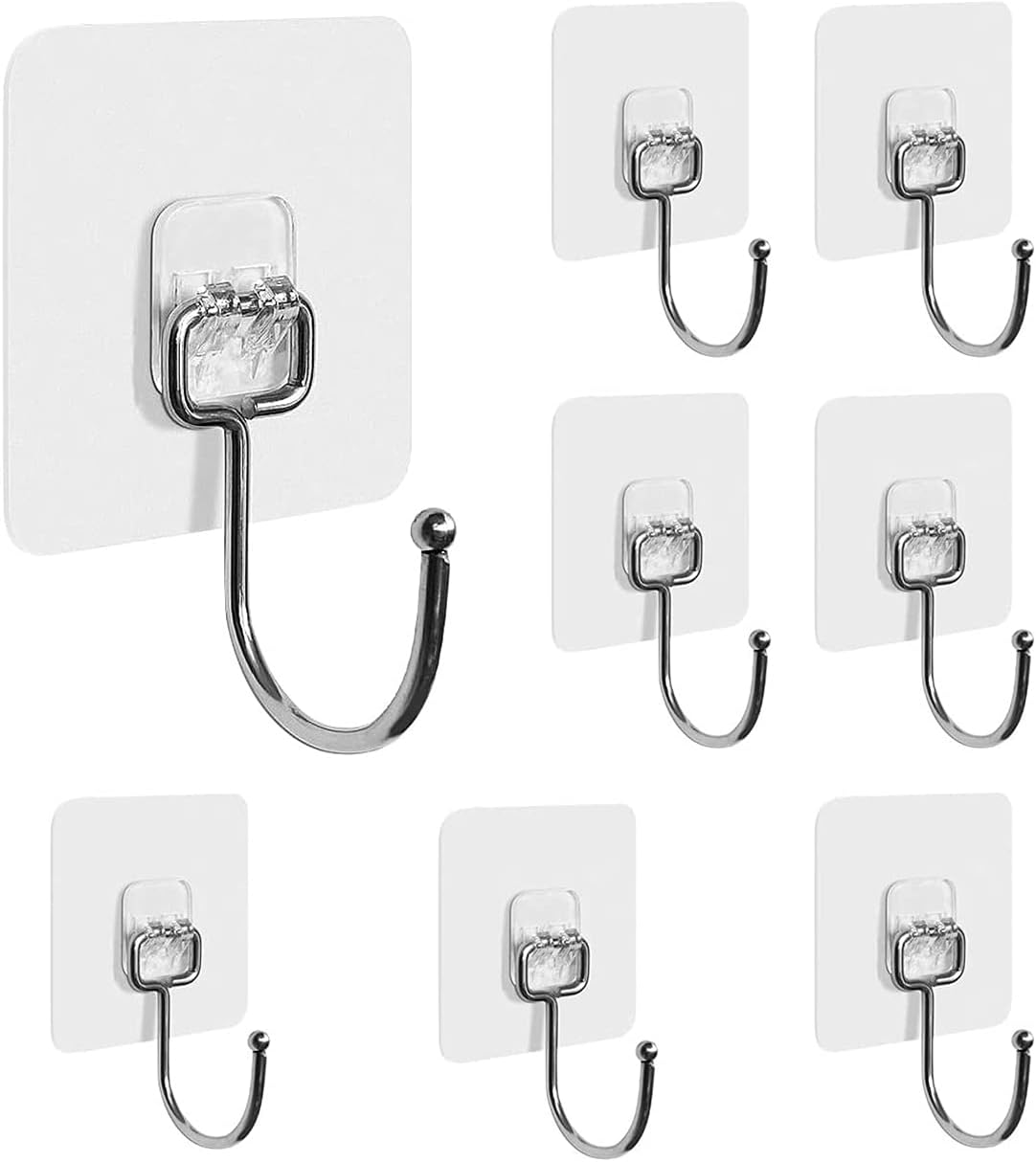 8 Pezzi Ganci Adesivi Trasparenti Ganci Autoadesivi, Ganci Resistenti Impermeabili Per Camera Da Letto Bagno Cucina Soffitto Appendiabiti LARGEIGHT