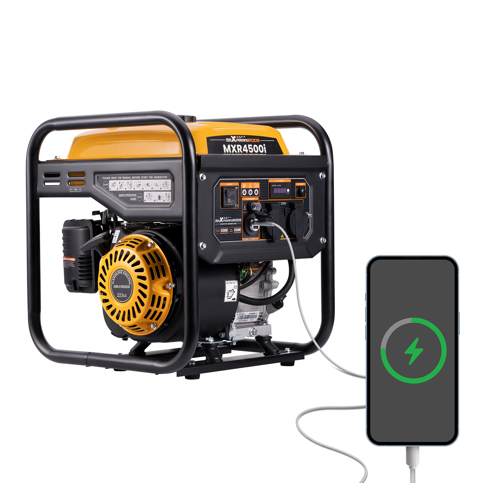 Maxpeedingrods Inverter Stromgenerator 3500W Benzin Stromerzeuger 4 Takt Mit Zwei 230V Steckdosen Leise Und Leicht Als Notstromaggregat Hausversorgung Für Garage Werkstatt Baustelle