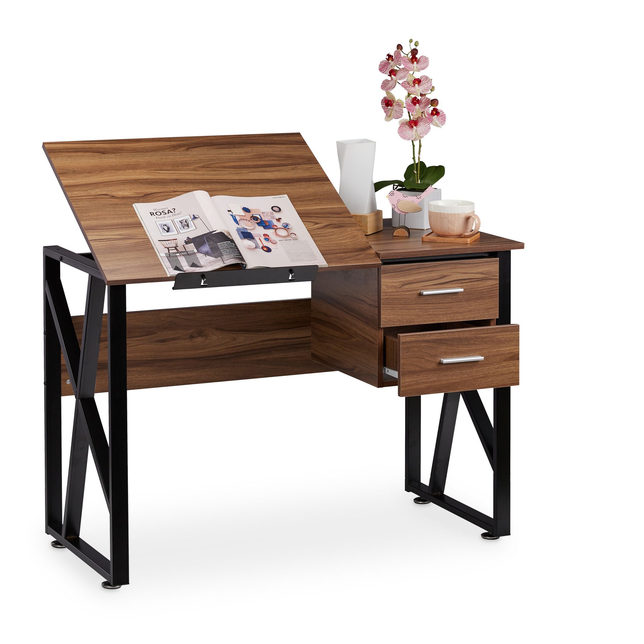 Relaxdays Schreibtisch Neigbar, Verstellbare Arbeitsfläche, Laptoptisch Oder Zeichentisch, Hbt 75x110x55cm, Holzoptik
