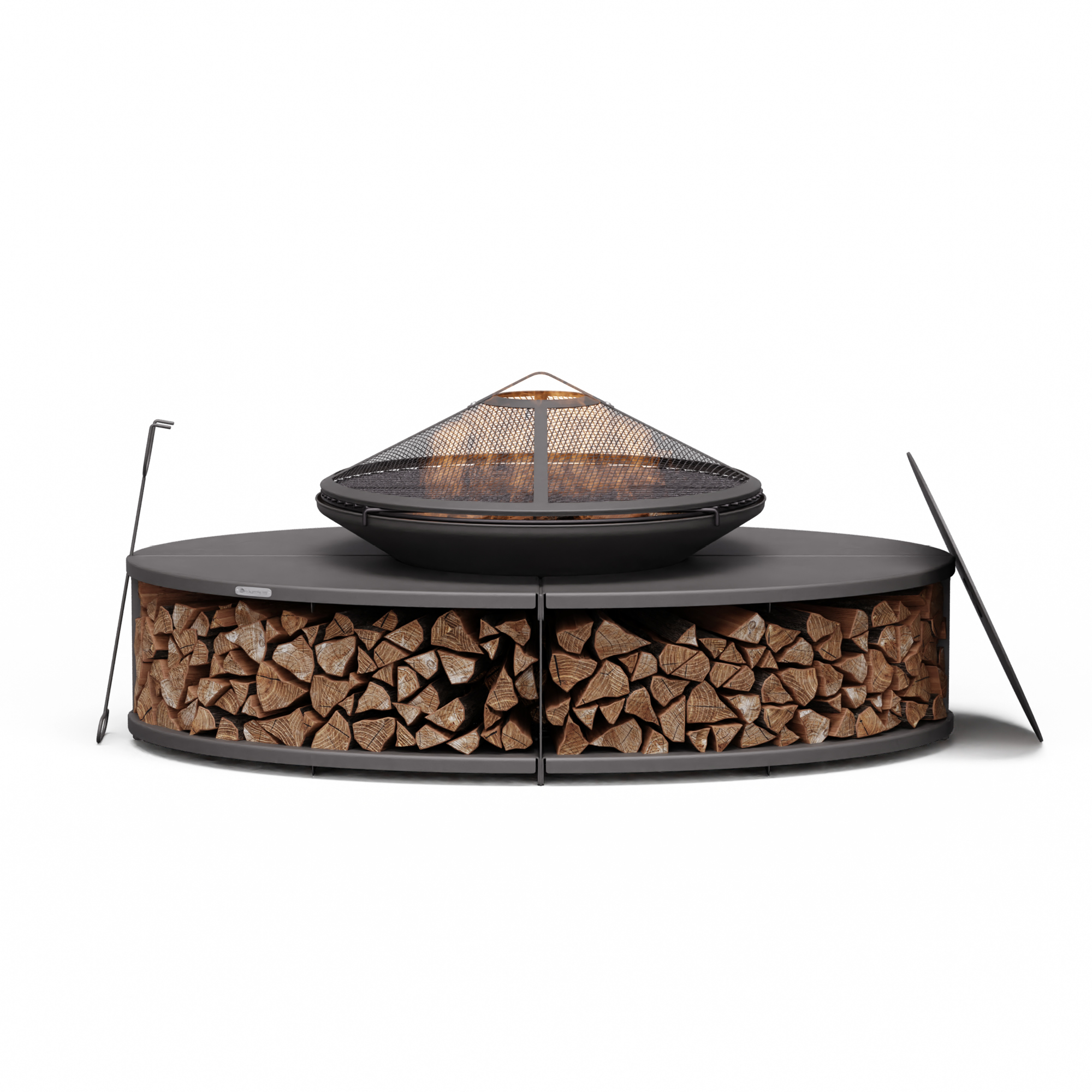 Ebeko Brasero Exterieur - Barbecue & Table, 3-en-1 Brasero En Acier Durable, Pare-étincelles & Tisonnier Inclus, Rangement Bûches, Housse Imperméable, Idéal Jardin & Terrasse - Blumfeldt
