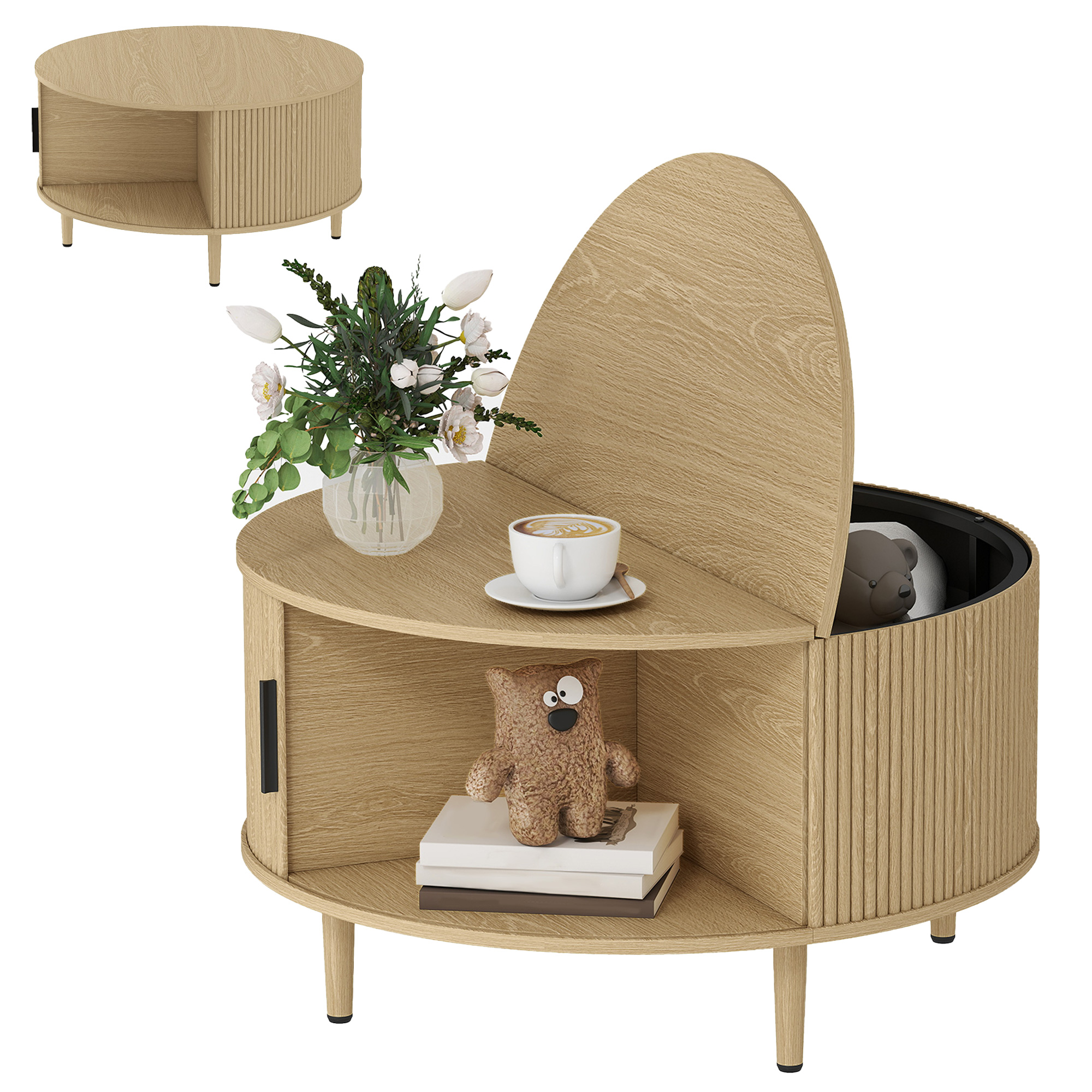 Homcom – Table Basse Relevable Ronde 80 X 80 Cm – Plateau En Mélaminé