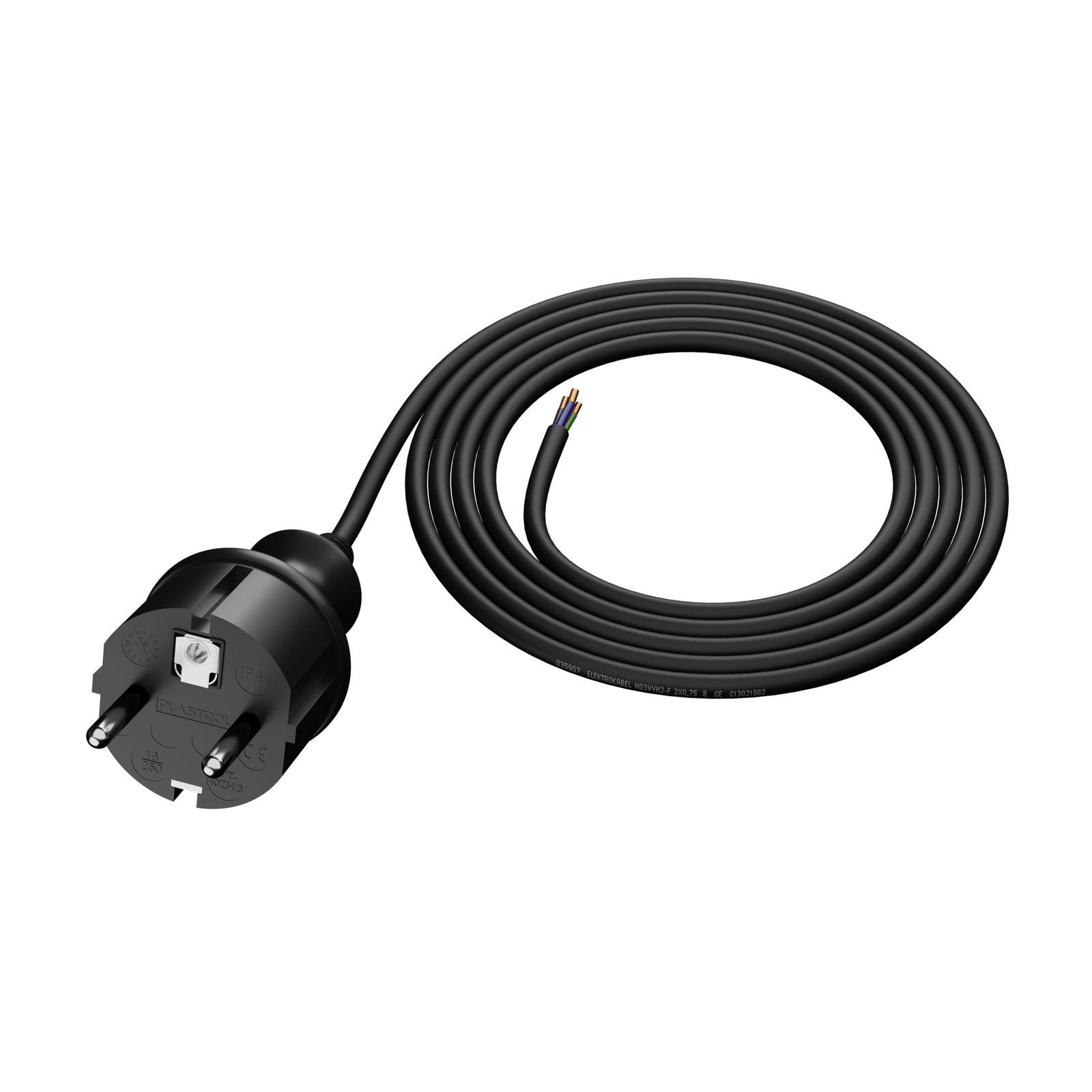Oem Schwarz Gummistromkabel Mit Geradem Stecker, 2 M, 3 X 1 Mm², 16 A, Schutzart Ip44, H07rn-F