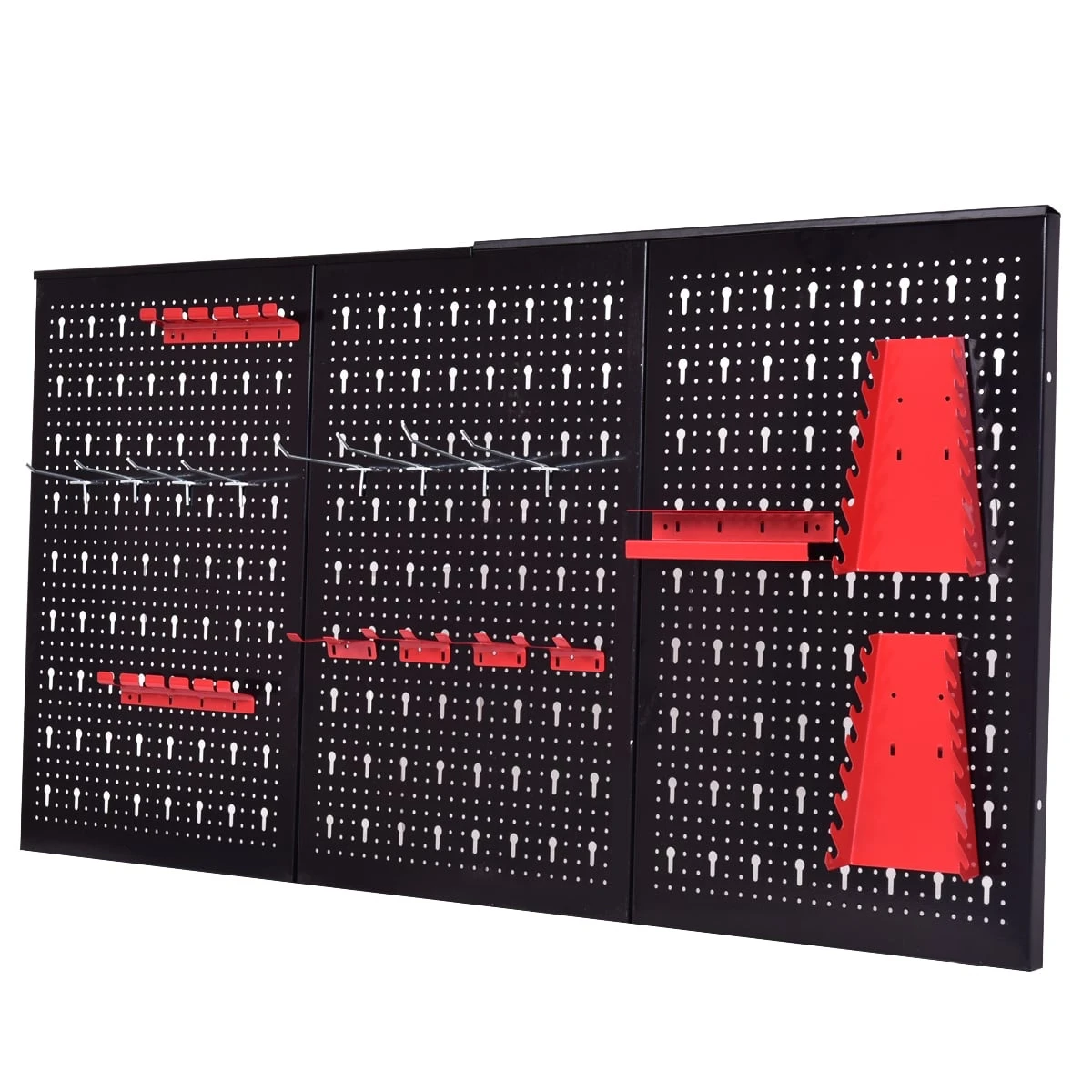Panneau mural perforé 120 x 60 cm, 3 plaques modulaires, lot de 17 supports, noir