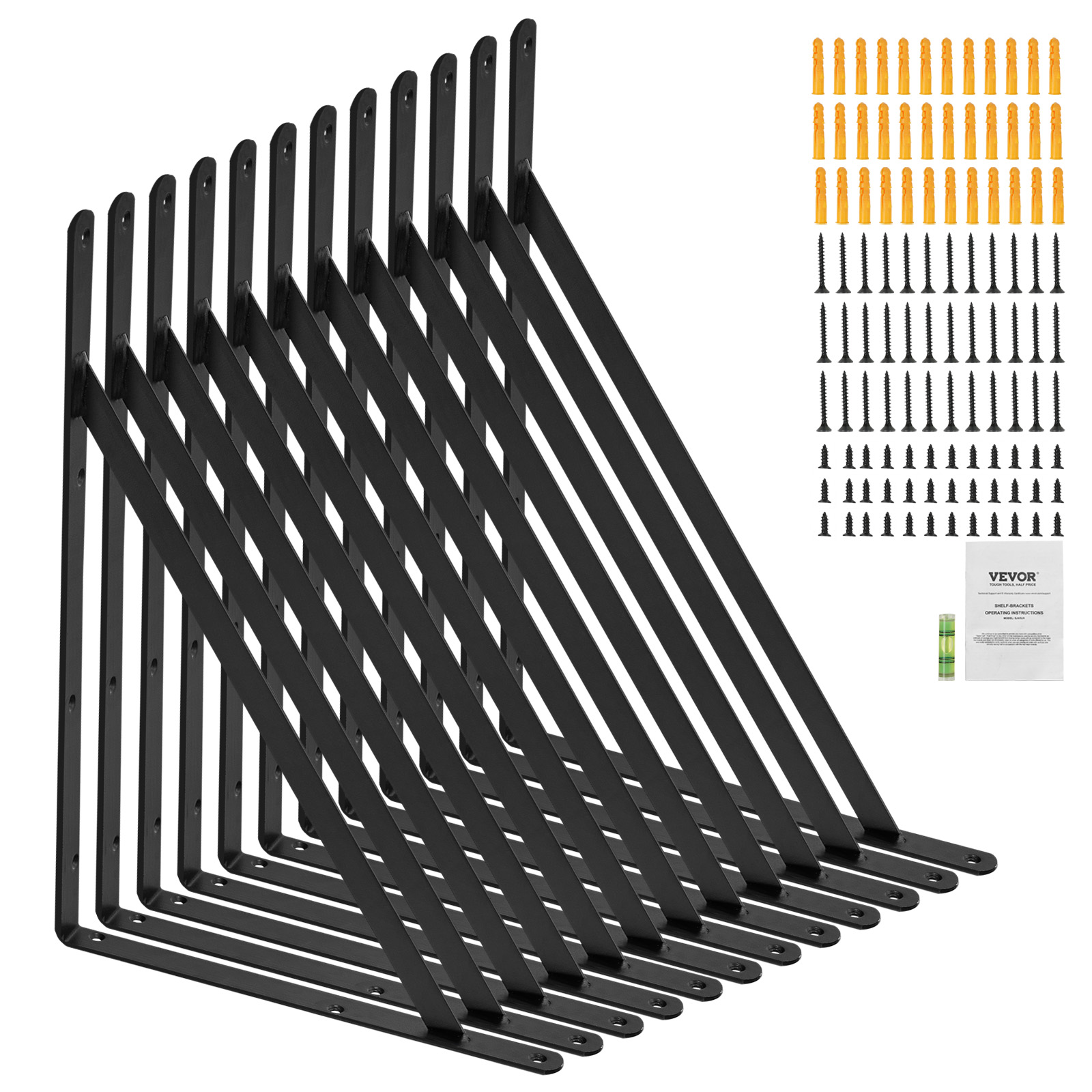 Mophorn - Shelf Bracket, 18 X 12 In 12 Pcs, Heavy Duty Floating Shelf Brackets, Brackets For Shelves, 3mm Thick Matte Black Triangle Shelf Bracket,
