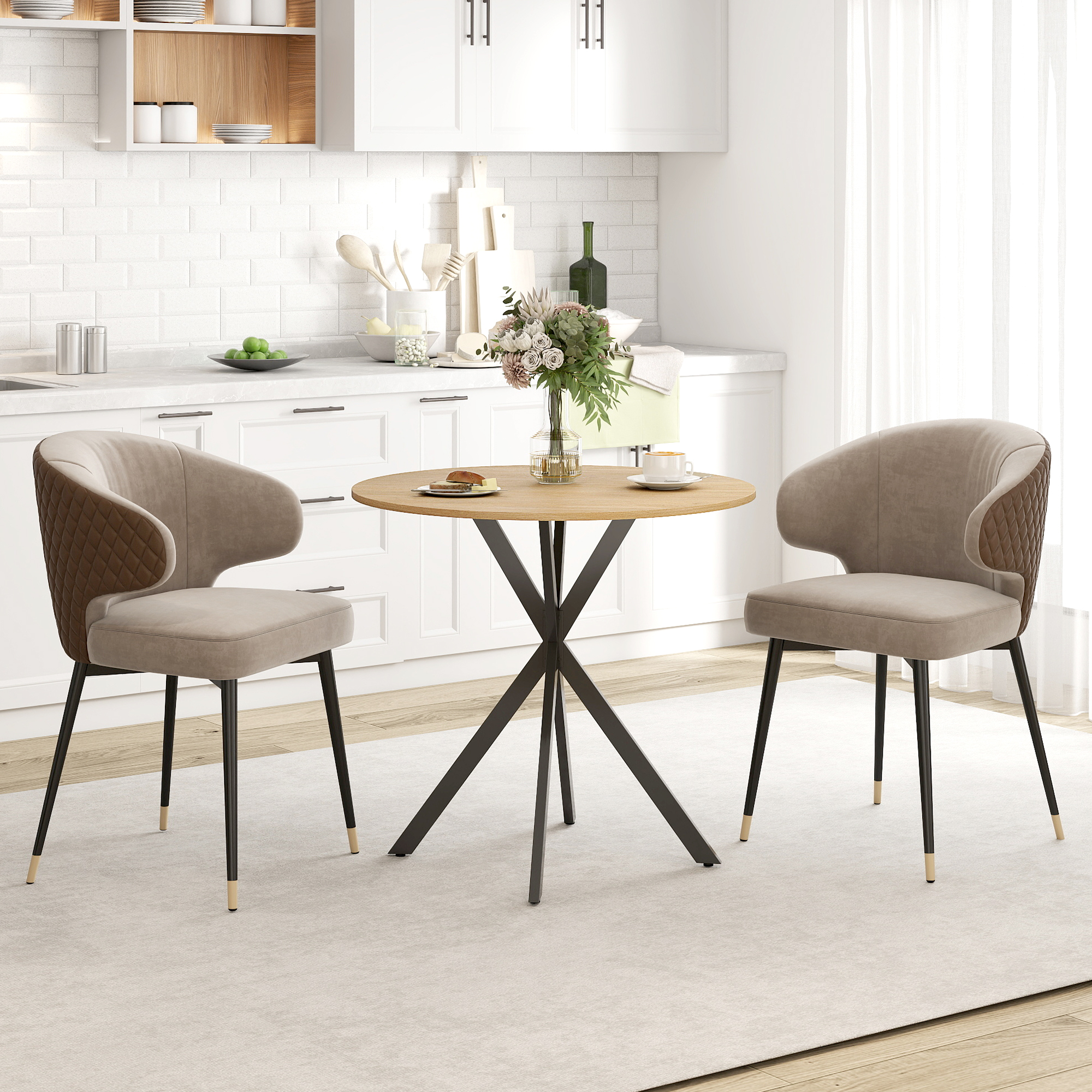 Table À Manger Ronde Pour 2 Personnes Avec Plateau Aspect Bois Et