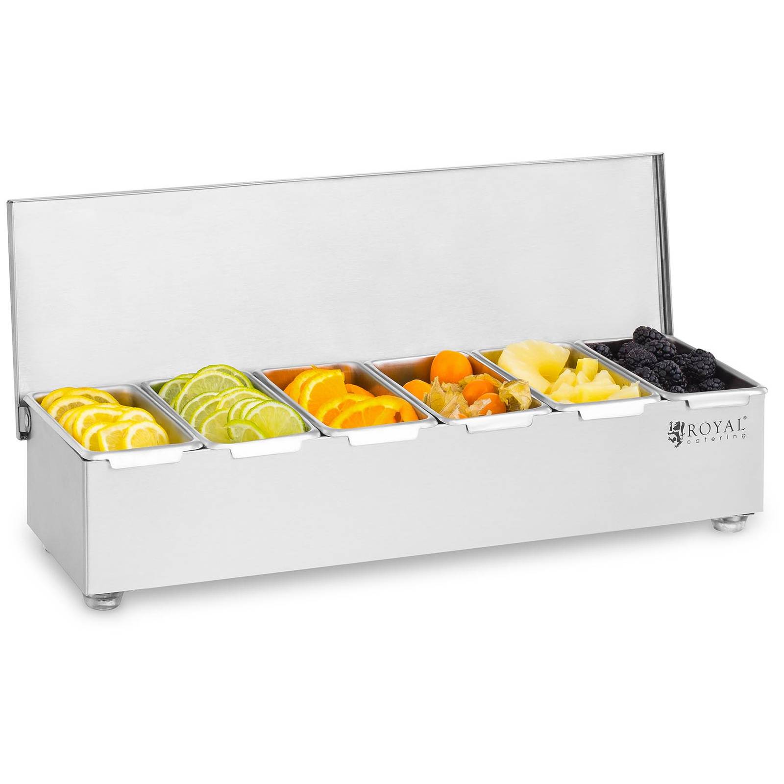 Royal Catering Barkeeperbehälter Für Getränkezusätze + 6 Behältereinsätze, Edelstahl