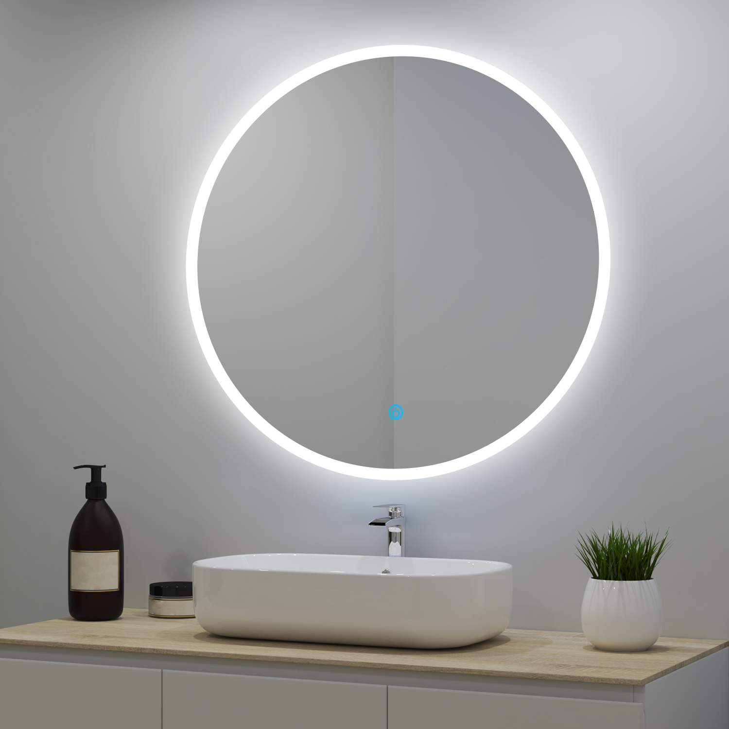 Acezanble - Miroir Lumineux Rond 70cm Avec 3 Couleurs + Dimmable +