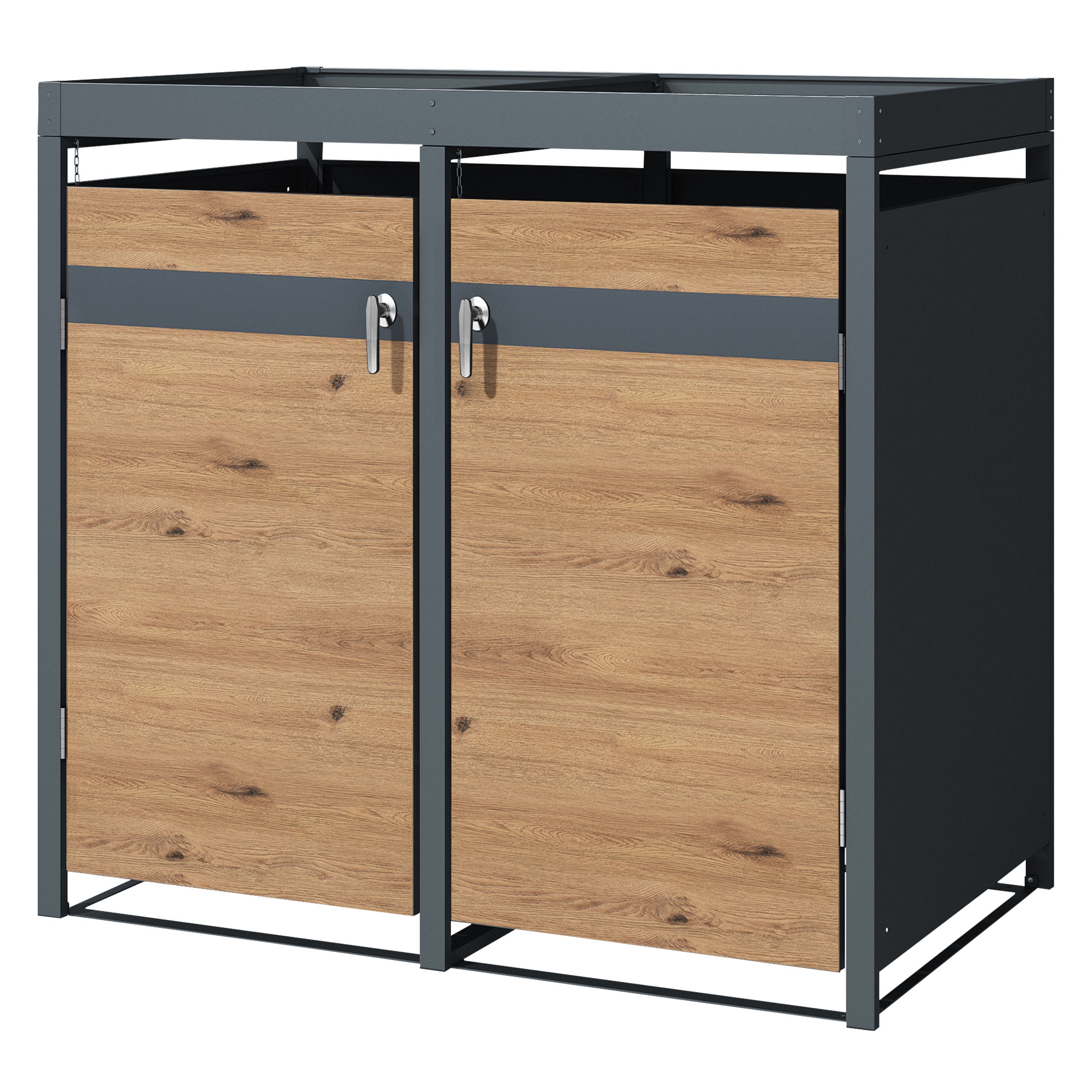 Ml-design Mülltonnenbox 2er Mit Pflanzdach Für 2 Tonnen, 240l 132x80x124 Cm Holzoptik, Stahl, Wetterfest, Abschließbare Mülltonnenverkleidung Mit