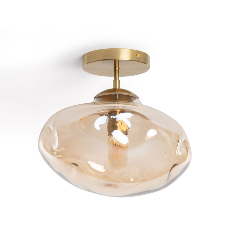 – Plafonnier Métal Et Verre Halych Ambre – Type E27 – Éclairage Doux Et Homogène – Design Intemporel Pour Salon, Chambre Ou Salle À Manger