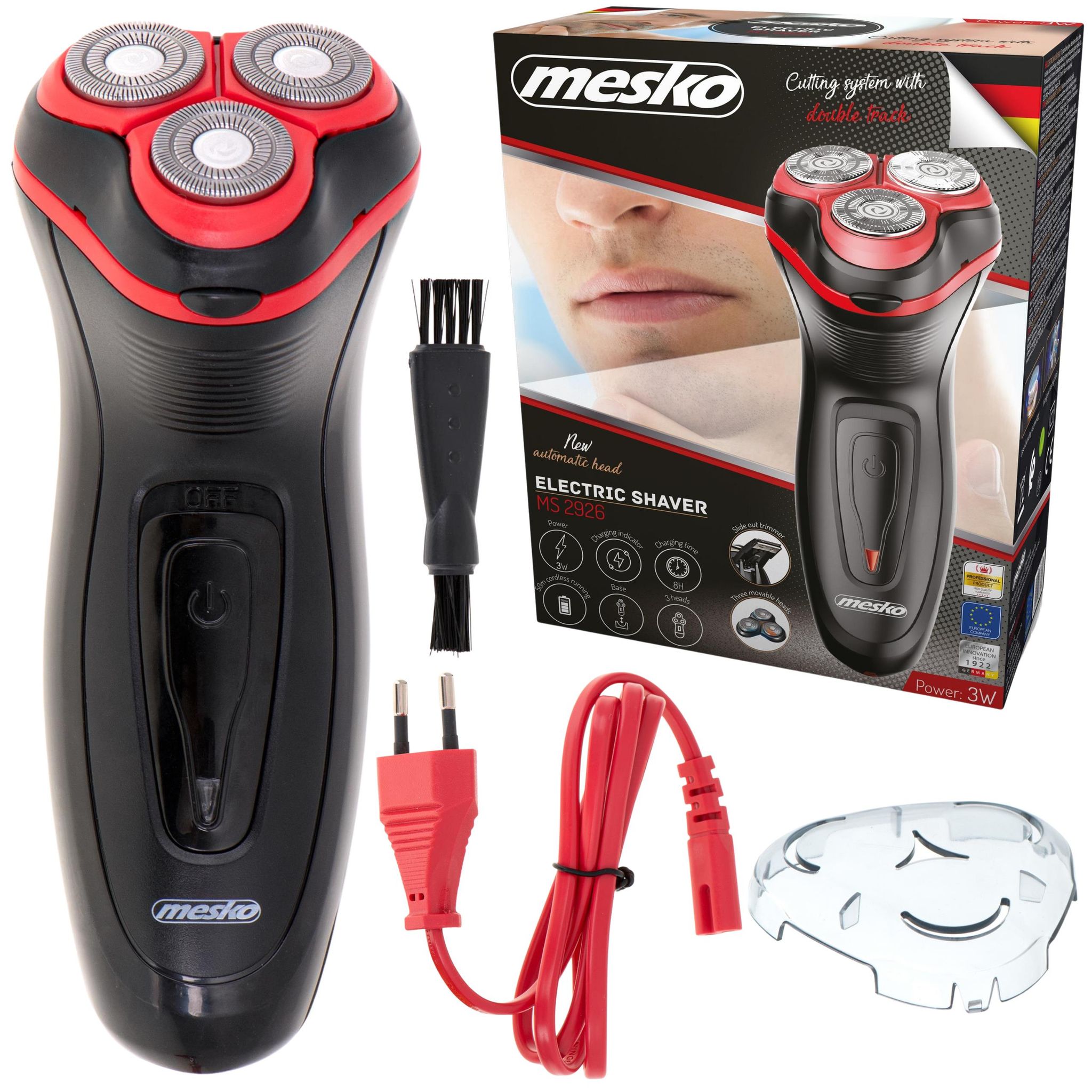 Mesko Home MS 2926, Rotationstrasierer, Schwarz, Rot, Akku, 220 - 240 V, 8 h, 200 g - Bild 4