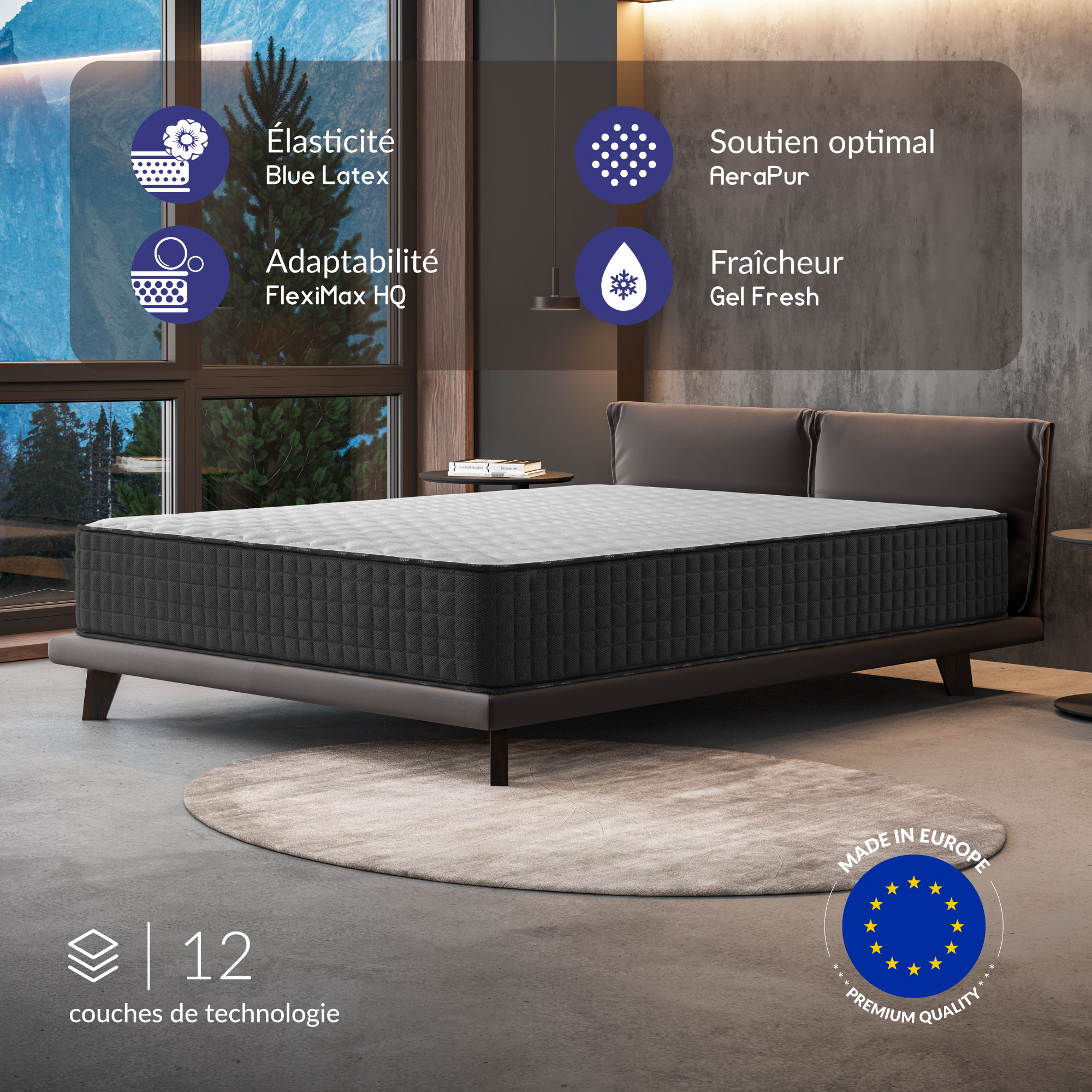 Naturalex - Matelas Titanium 180x200 - Soutien Blue Latex - Mousse À