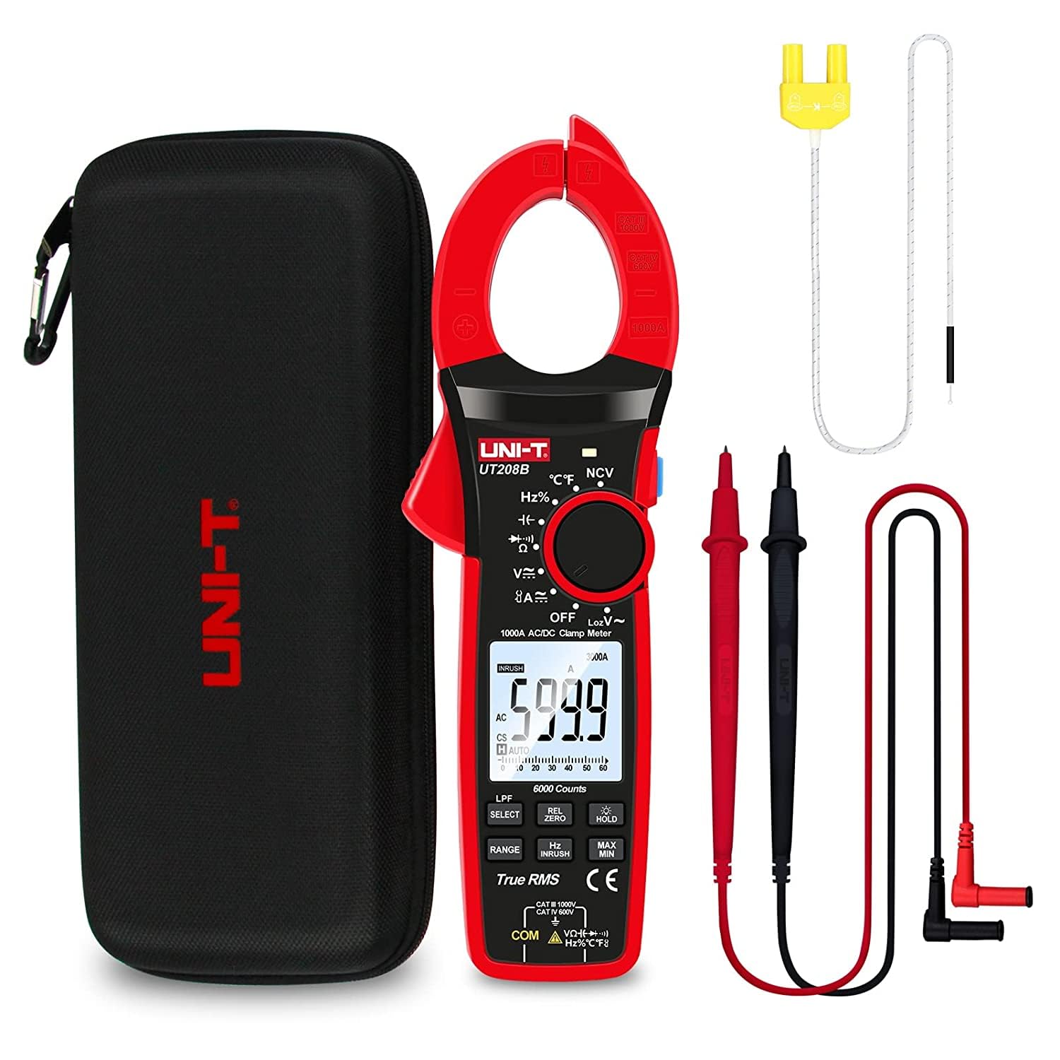 Pinza amperimétrica Digital True RMS, medidor de 1000V, CA, CC, voltímetro, alicates, amperímetro, UT206B, UT207B, UT208B, prueba de corriente de entrada, LPF, ACV, UNI-T, 1000A