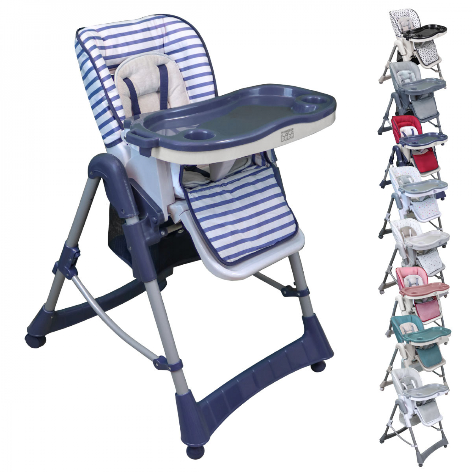 Monsieur Bébé - Chaise Haute Bébé Pliable Réglable Hauteur Dossier