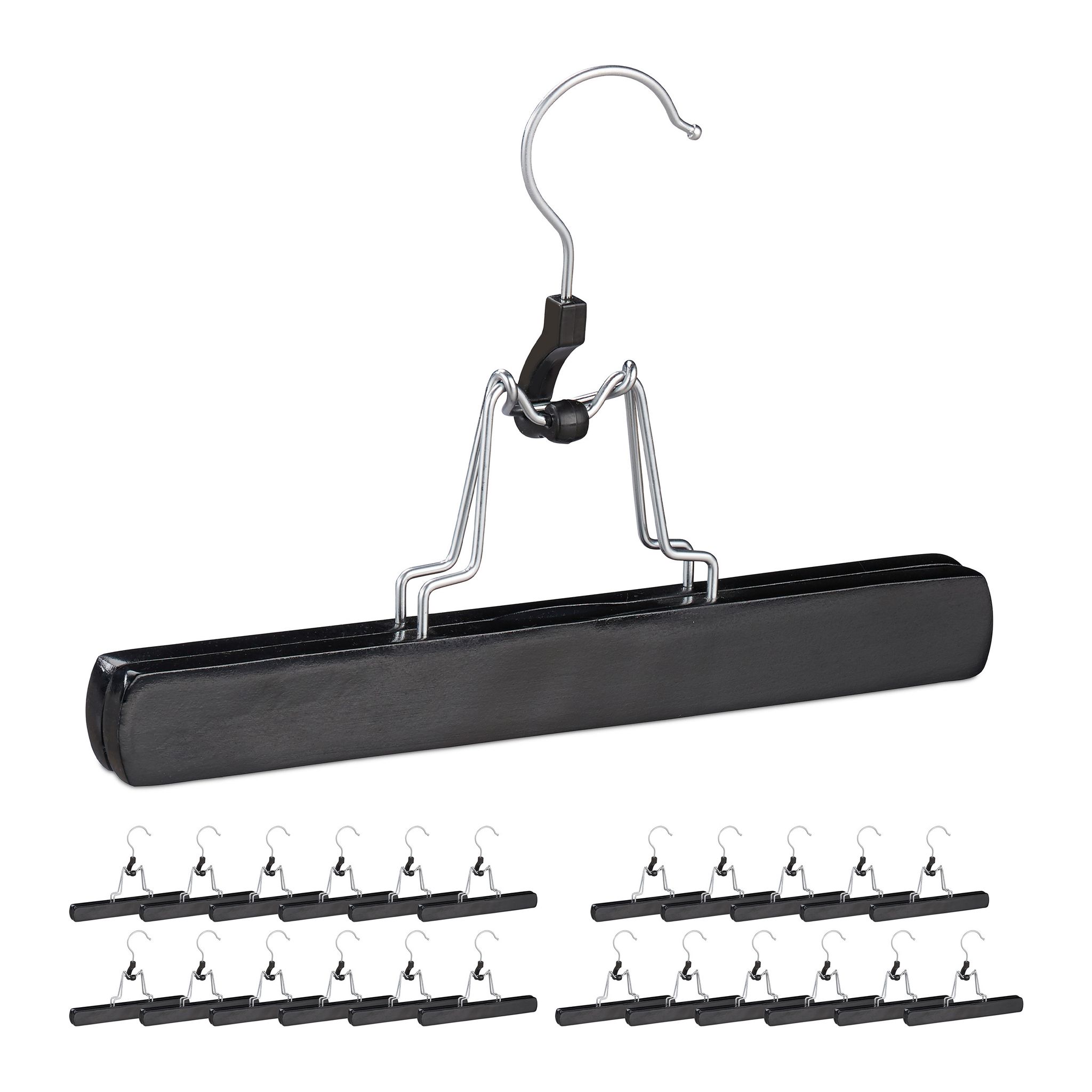 Relaxdays 24 X Hosenspanner Holz, 360° Drehbarer Haken, Filzschutz, Hbt 17 X 25 X 2, 3cm, Kleiderbügel Hose & Rock, Schwarz