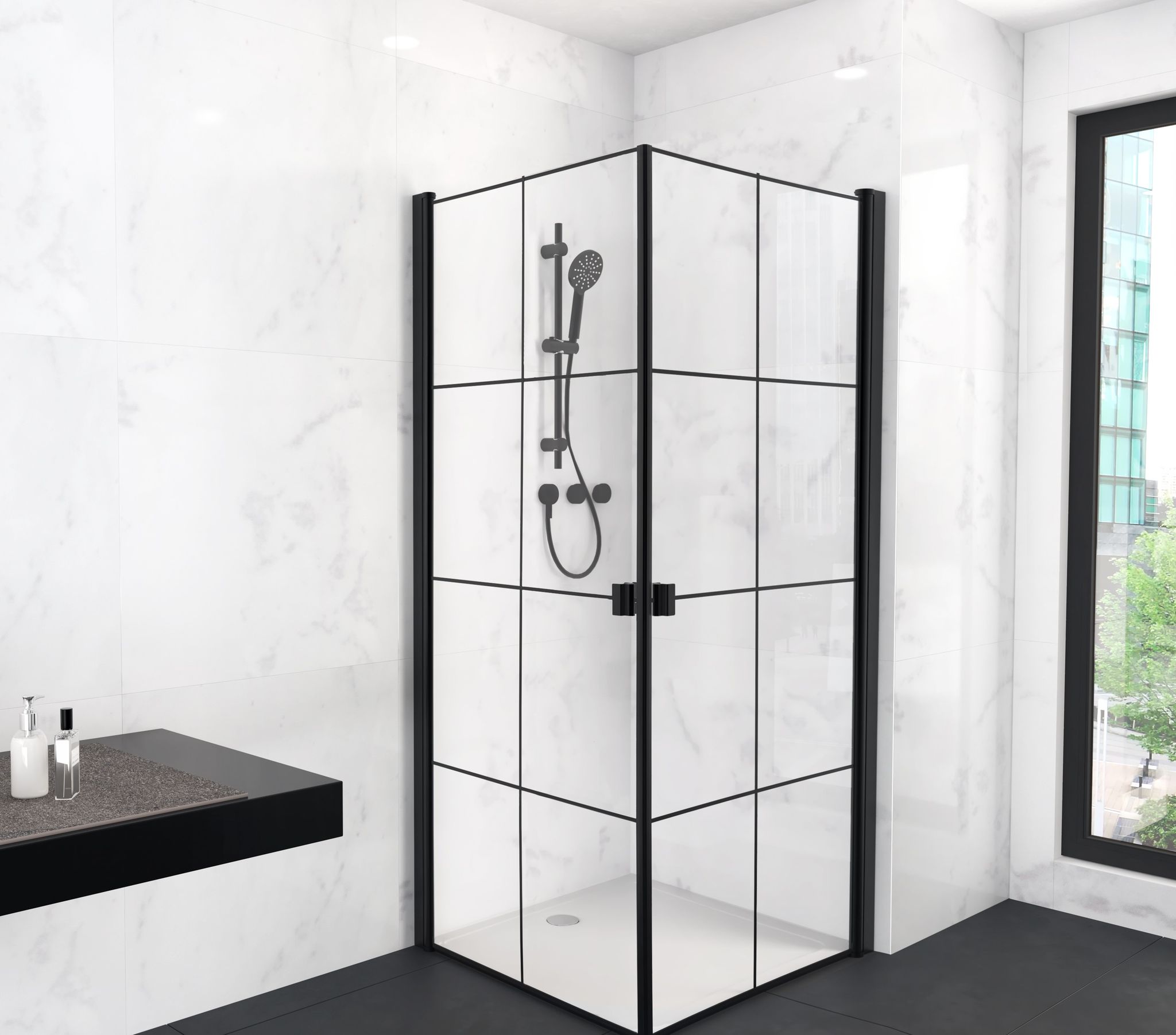 Glasdusche Clean Line 90 X 90 X 200 - Schwarz - Eckdusche - Duschkabine - Dusche - Duschabtrennung - Duschwand - Schwarze Dusche - Marwell
