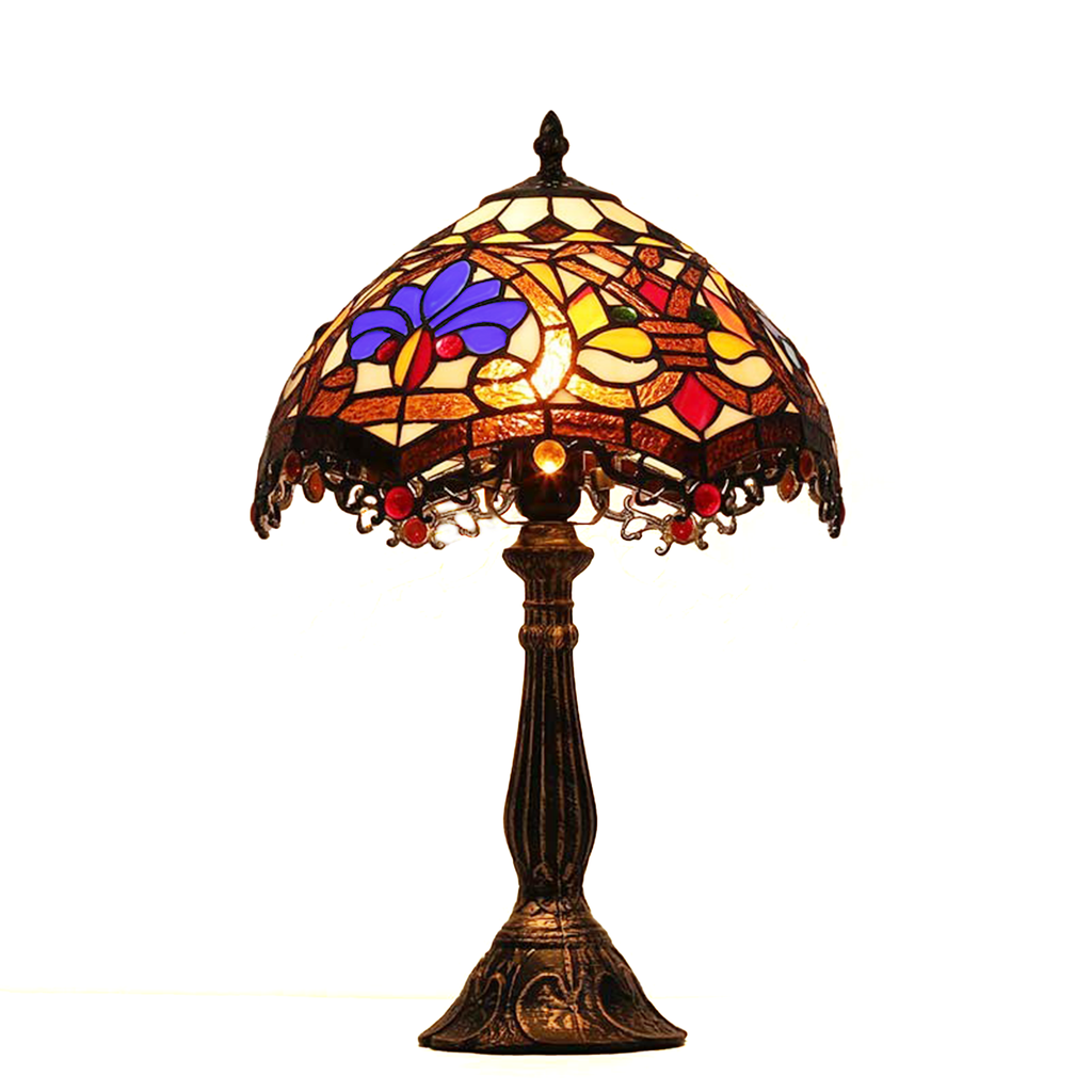 Lampe De Table Tiffany Baroque En Verre Mosaïque Floral, E27