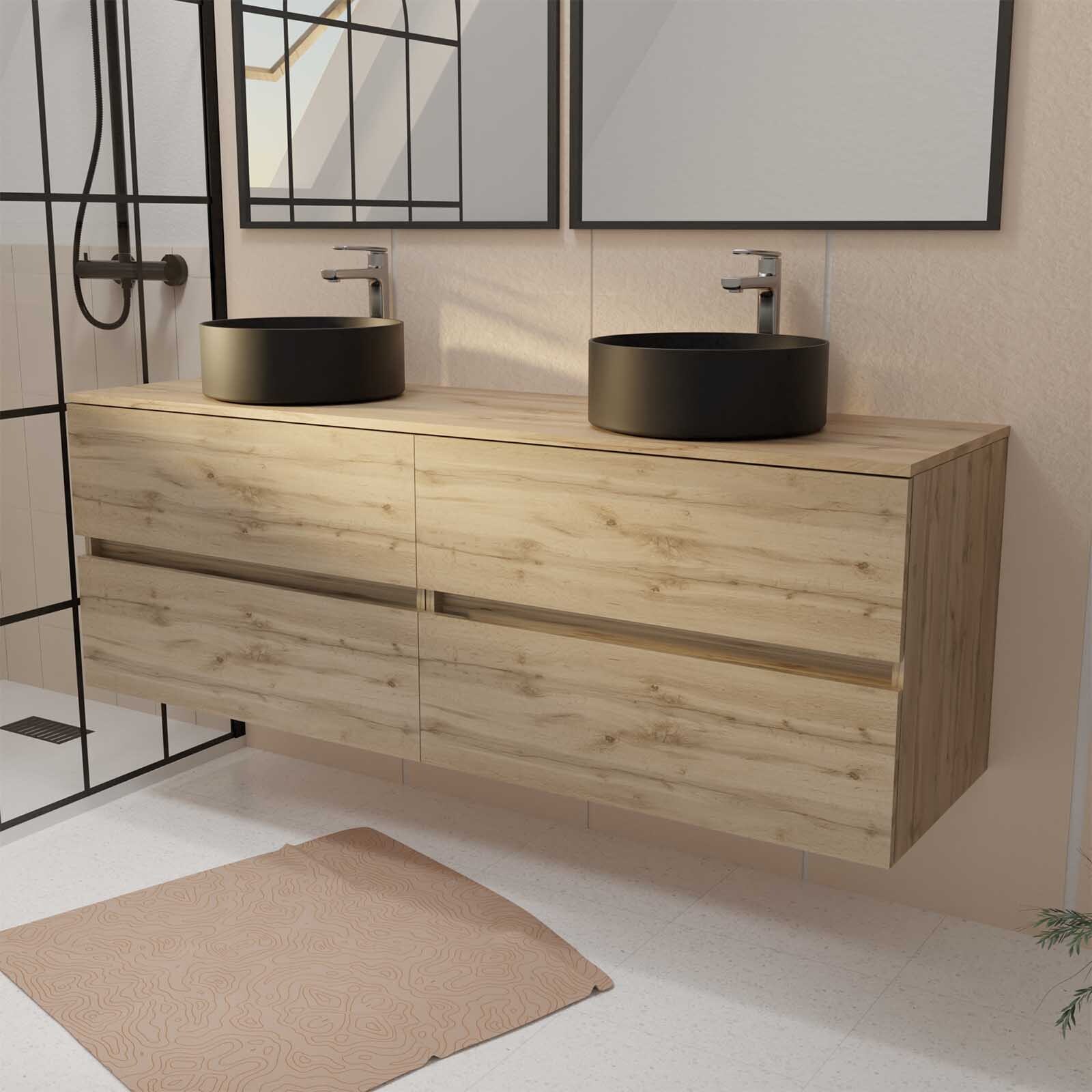 Aurlane - Meuble De Salle De Bains 160 Timber Décor Chêne - 4 Tiroirs