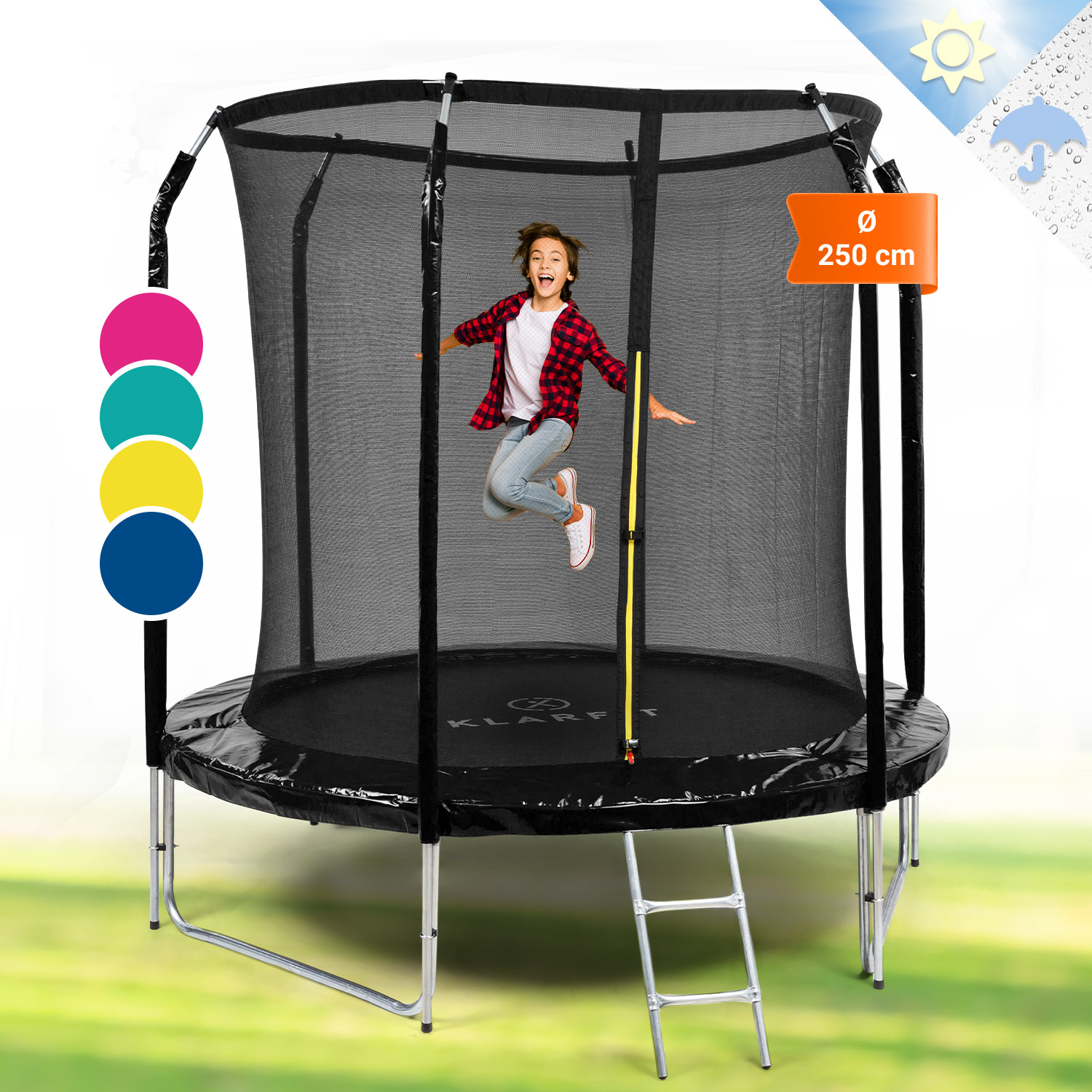 Jumpstarter Trampolin 2, 5 M Ø Netz 120 Kg Max. 195 Cm Ø Sprungfläche - Klarfit