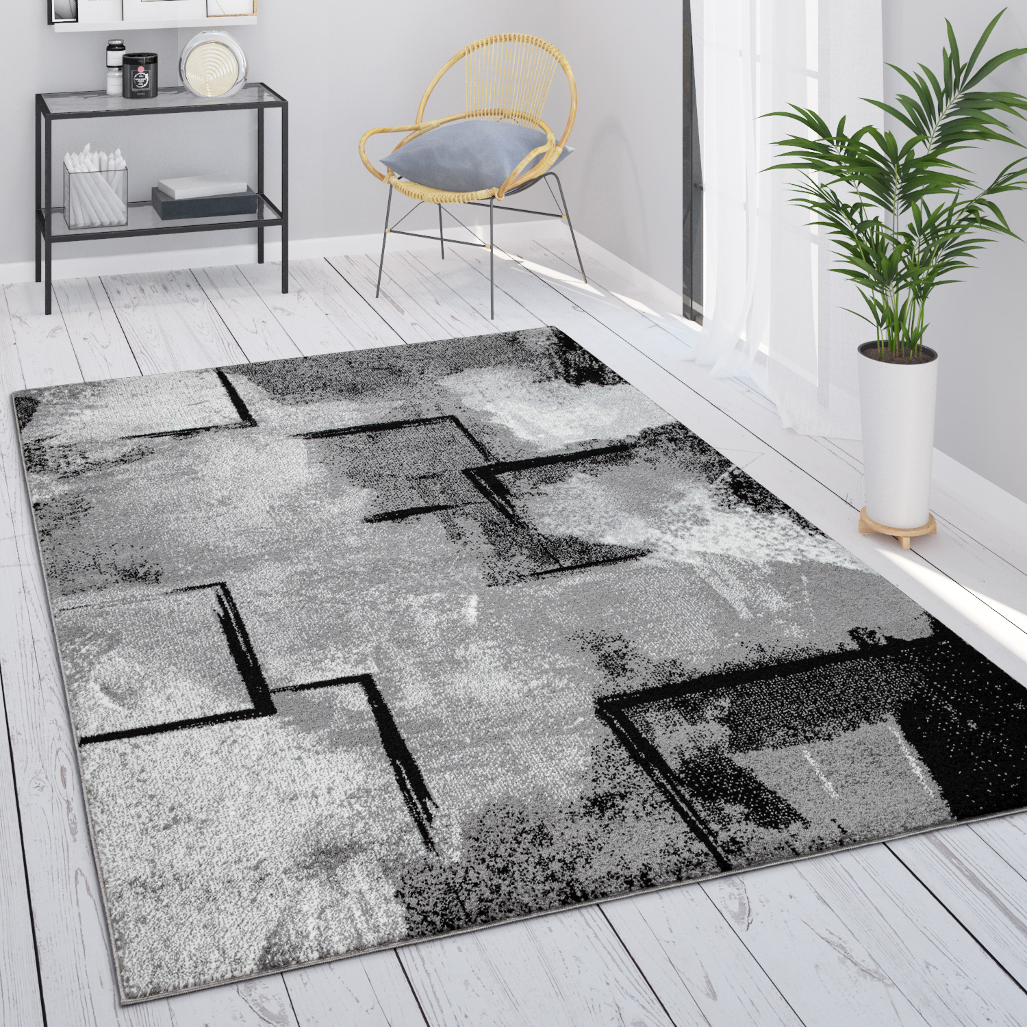 Paco Home - Teppich Grau Wohnzimmer Vintage Kurzflor Geometrisch Abstraktes Muster 80x150 Cm, Grau 7