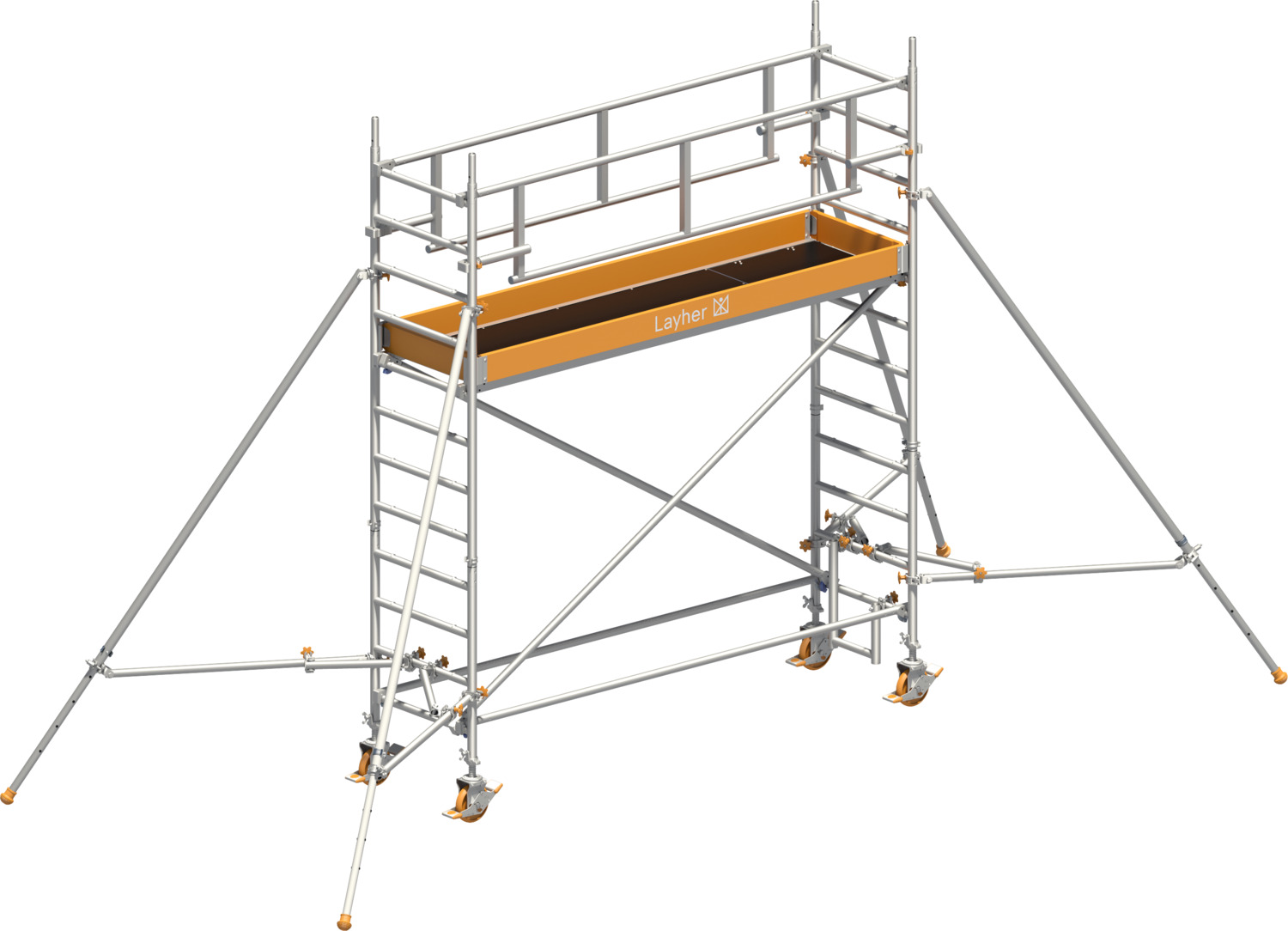 Layher Rollgerüst Uni Standard P2 Safety Plus Mit Doppelgeländer Und Gerüststützen 4,20m Ah