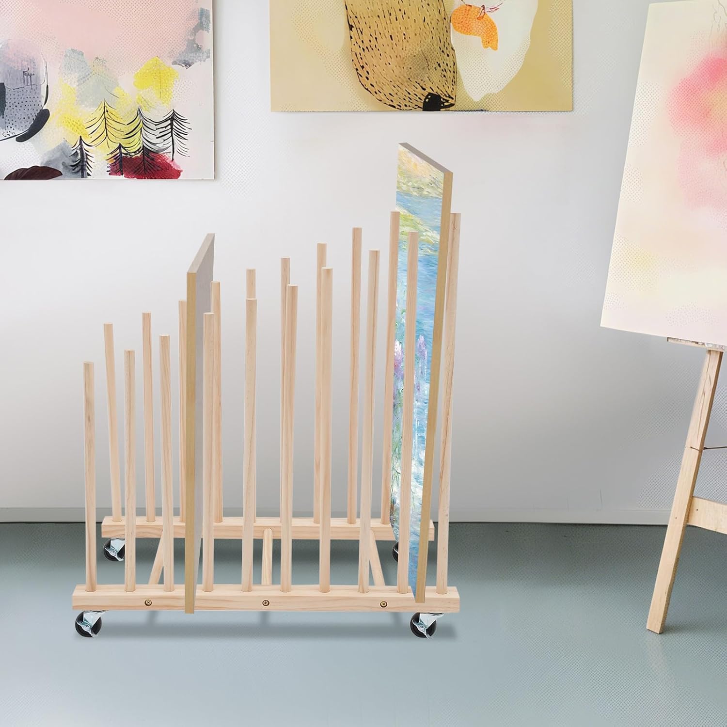 Étagère De Rangement D'Art Avec Roulettes Couleur Bois - Support De
