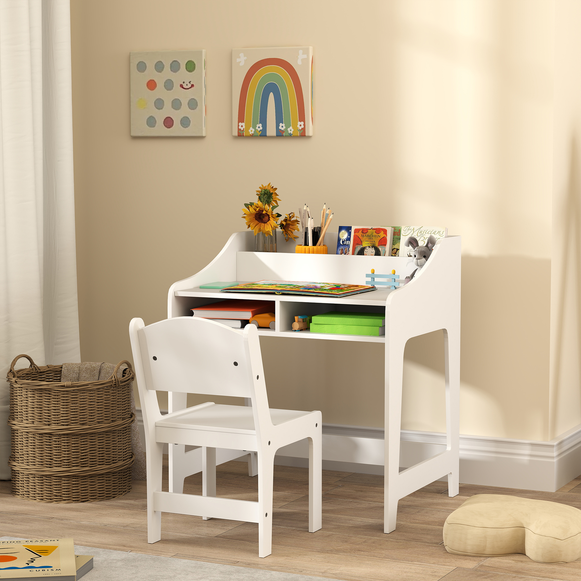 Ensemble Bureau Et Chaise Enfant Blanc Pour Les 3 À 8 Ans