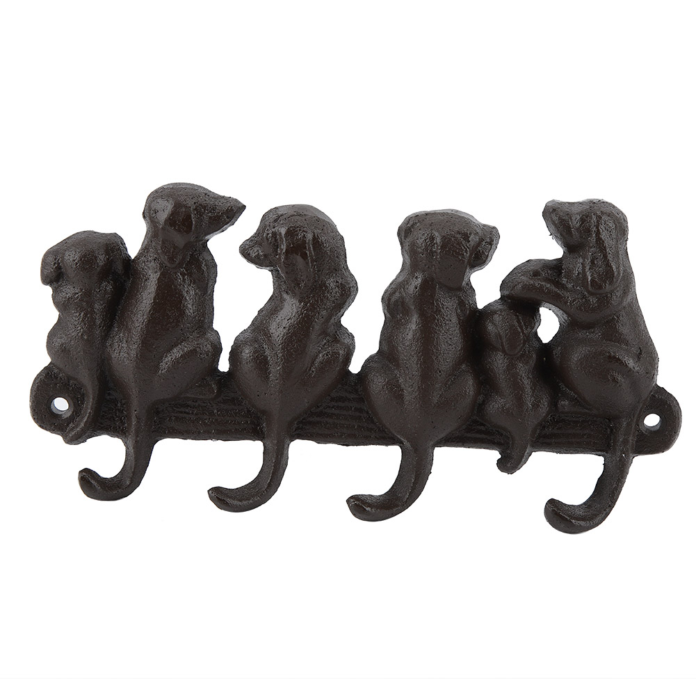 Crochet mural en fonte style chien, design rustique noir, 20,7 x 10,5 cm, intérieur extérieur