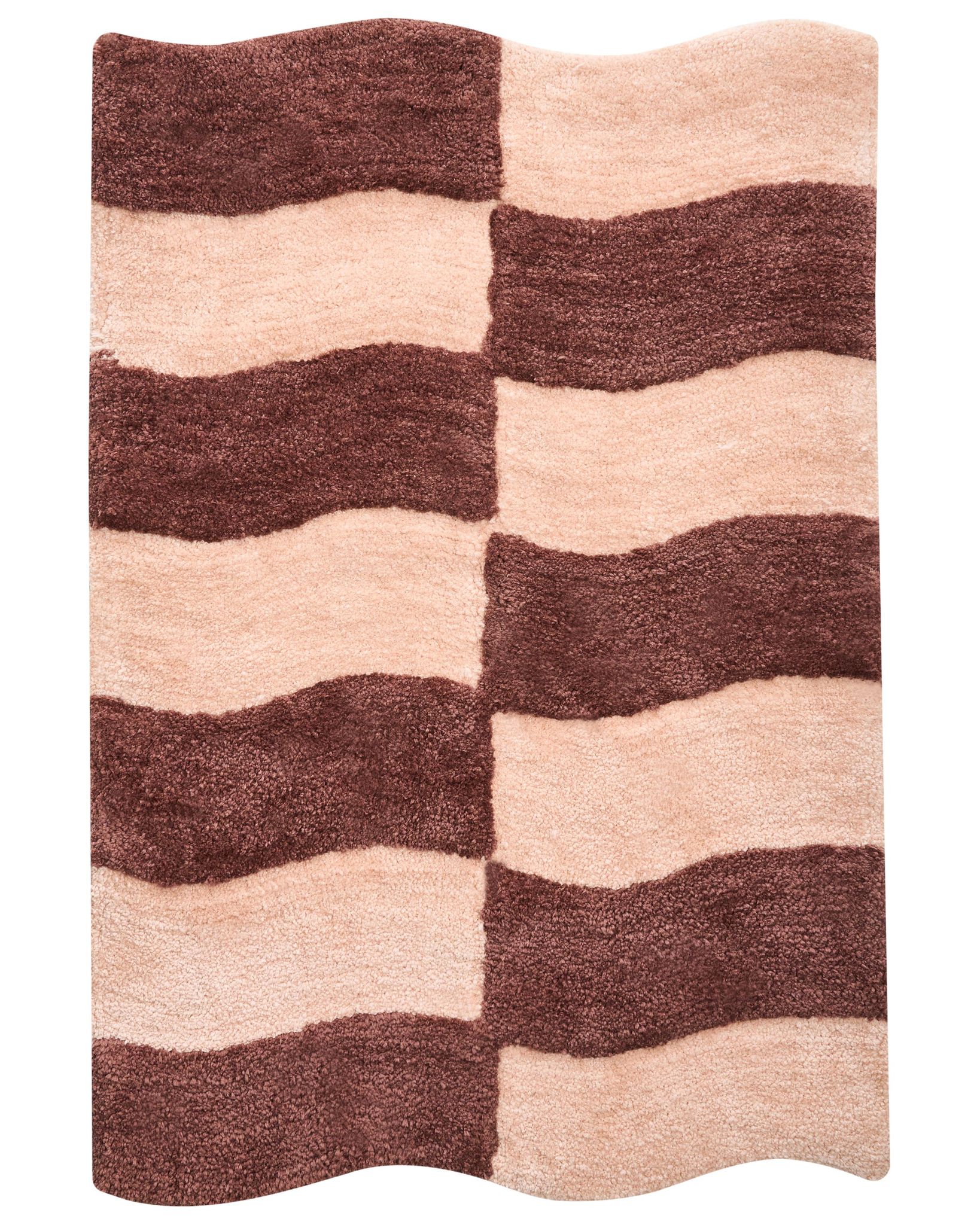 Beliani Bath Mat Beige And Brown 60 X 90 Cm Rectangular Shape Geometric Pattern Fluffy Bath Rug Bathroom Accessories Modern Design Diwana