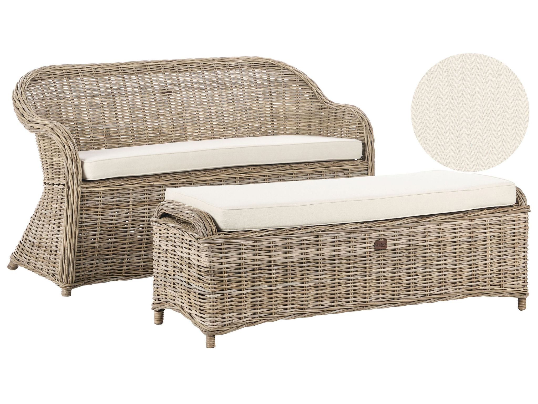 Beliani Garden Bench With Cushion Susua 141 Cm With Ottoman Rattan Natural